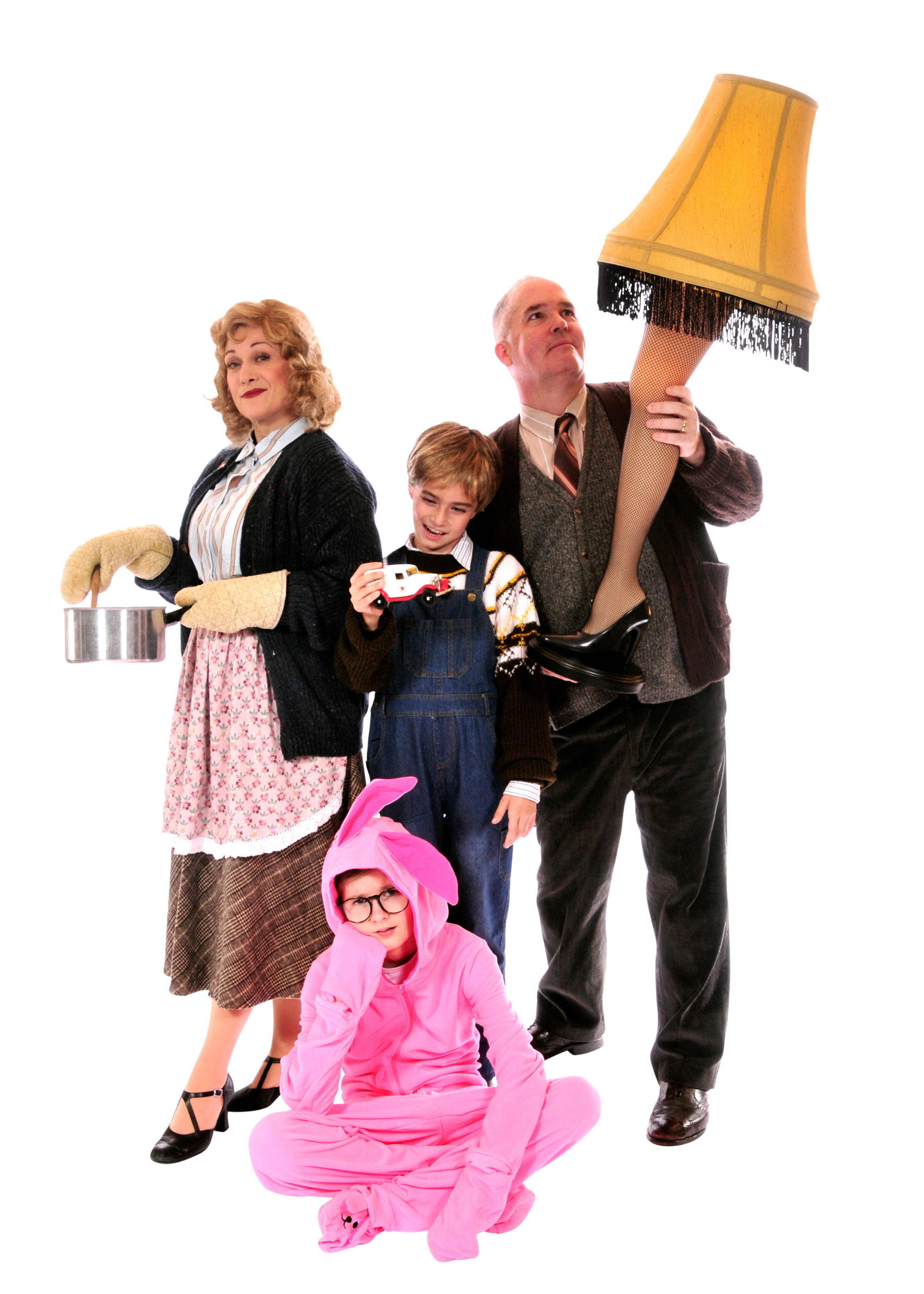 Left to Right: Tawni D. Peterson, Margaux Somera, Jremey Southard, and seated William Francis) in A Christmas Story, The Musical playing at Lakewood Theatre Company, 368 S. State Street, Lake Oswego, 