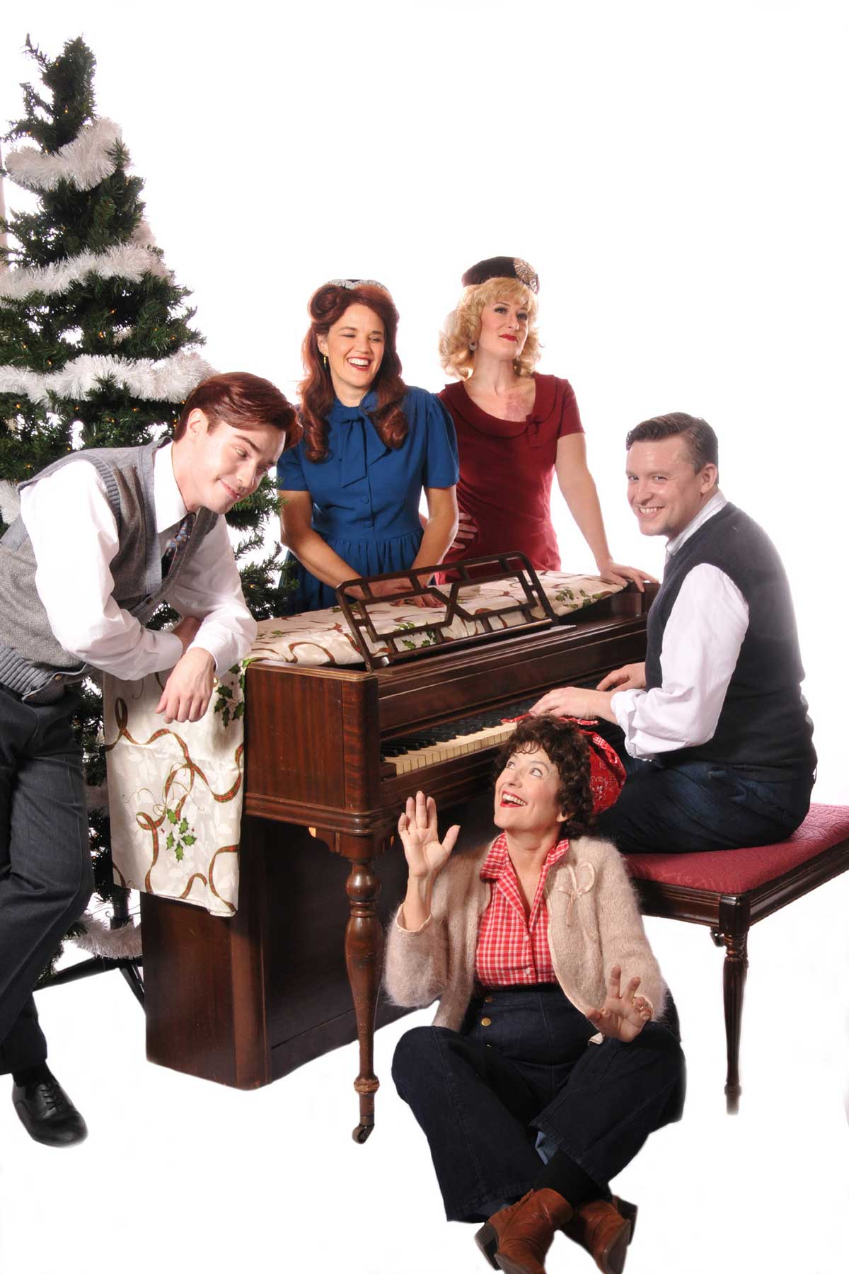 Irving Berlin''s Holiday Inn at Lakewood Theatre Company in Lake Oswego, Oregon - Nov 10 - Dec 17, 2023. Pictured: Xander Dean, Tasha Danner, Megan Misslin, William Shindler, and Joan Freed.