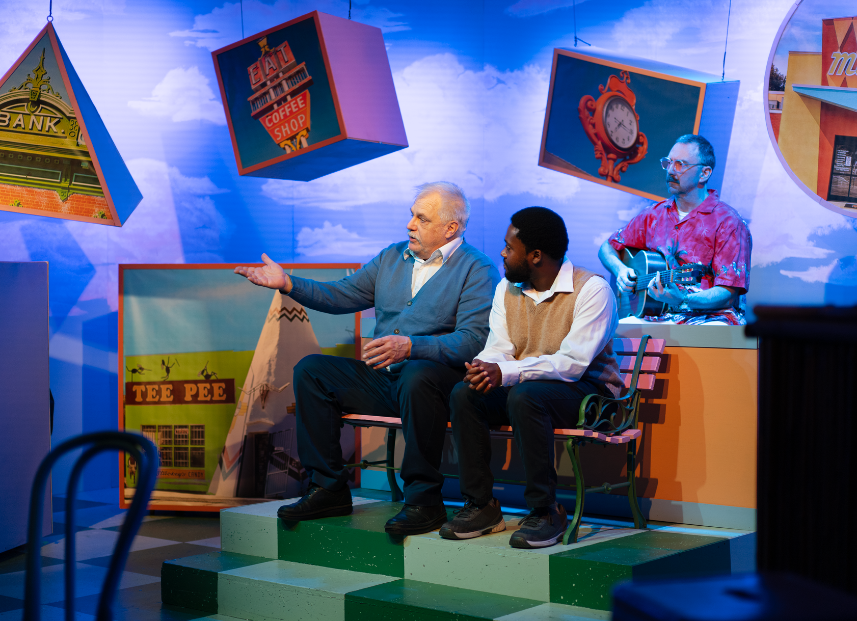 Pat O''Lear as Sam and others, John Alexander Hatcher as Kenneth, and Gabriel Dodson as the musician. Pat O''Lear as Sam and others, John Alexander Hatcher as Kenneth, and Gabriel Dodson as the musician.