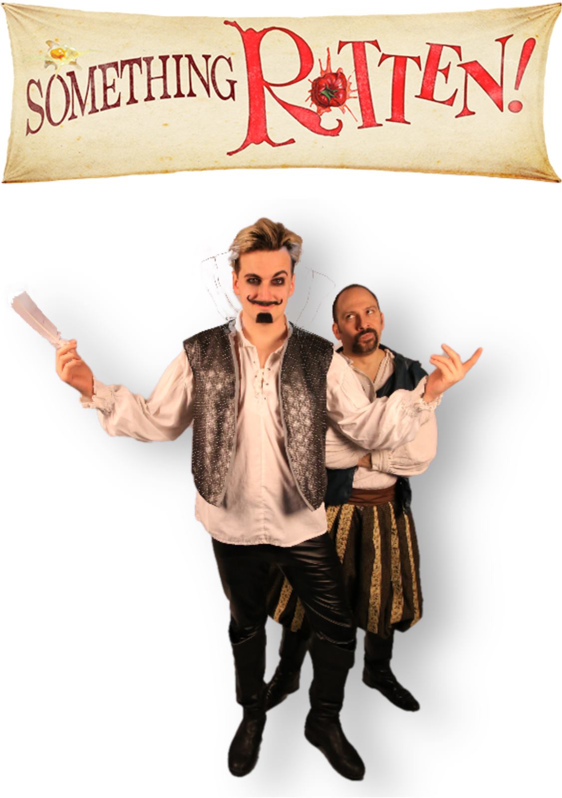 “Something Rotten!” presented by Theatre Nebula featuring (left to right) Cale Singleton (William Shakespeare) and David Pfenninger (Nick Bottom).
