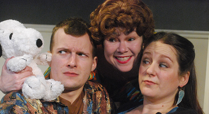 Mike Whittenberry, Britt Kline, and Abby Dorn in Columbus Civic Theater's production of Christopher Durang's 
