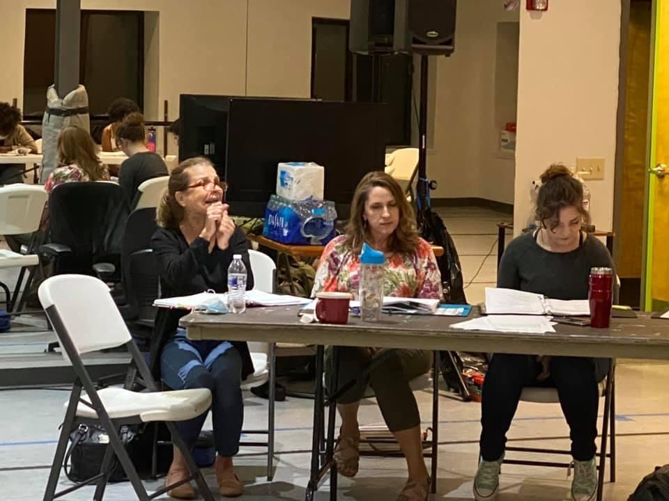 Young Frankenstein presented by The Augusta Players. First Read through. Kay Gross (Frau Blucher), Nichole Kuehl (Elizabeth
Photo by Jeff Pullium (The Hermit)