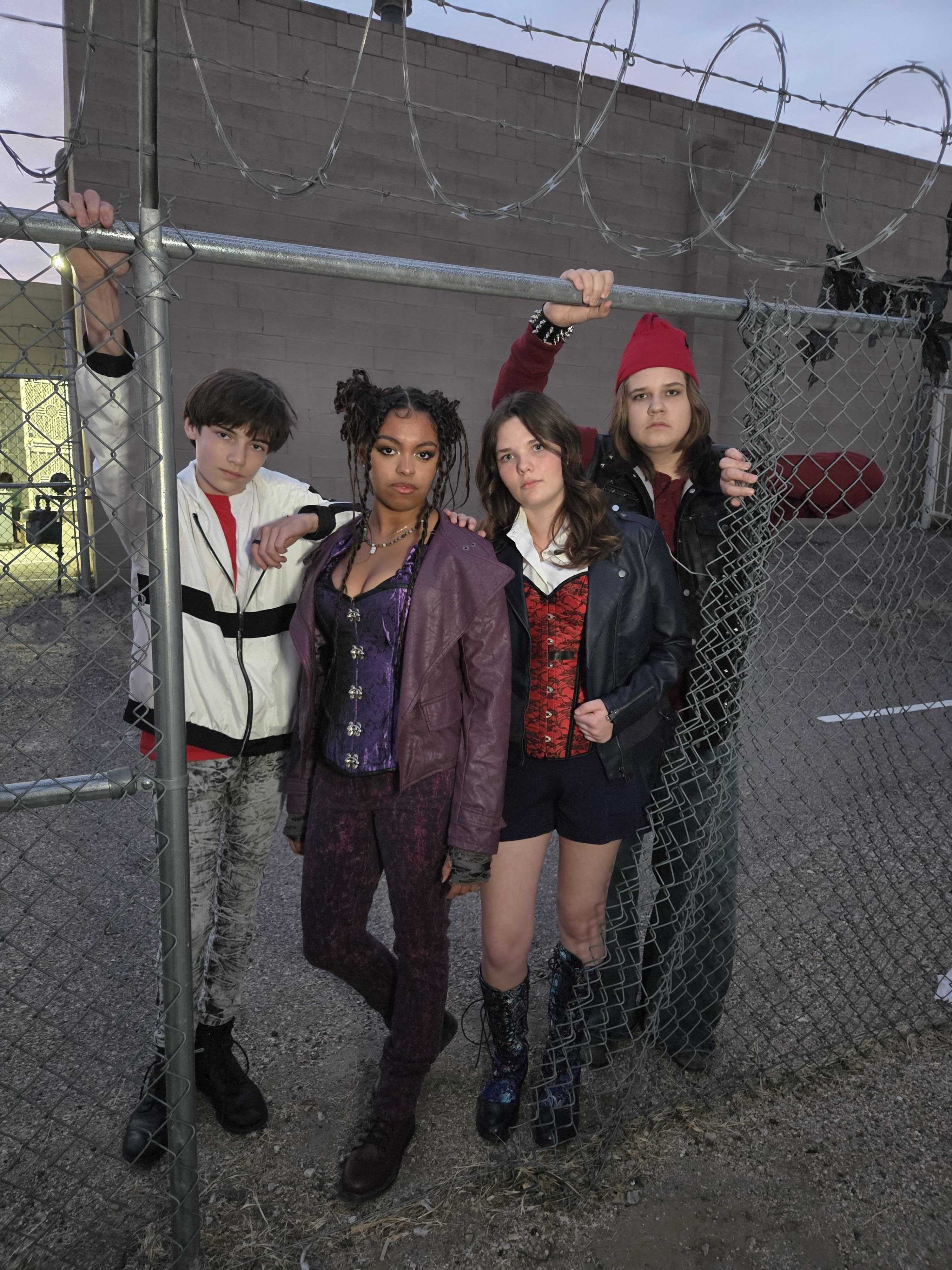 Michael Schut as Carlos, Marley Crump as Mal, Bea Busby as Evie, and Brady Gonzales as Jay