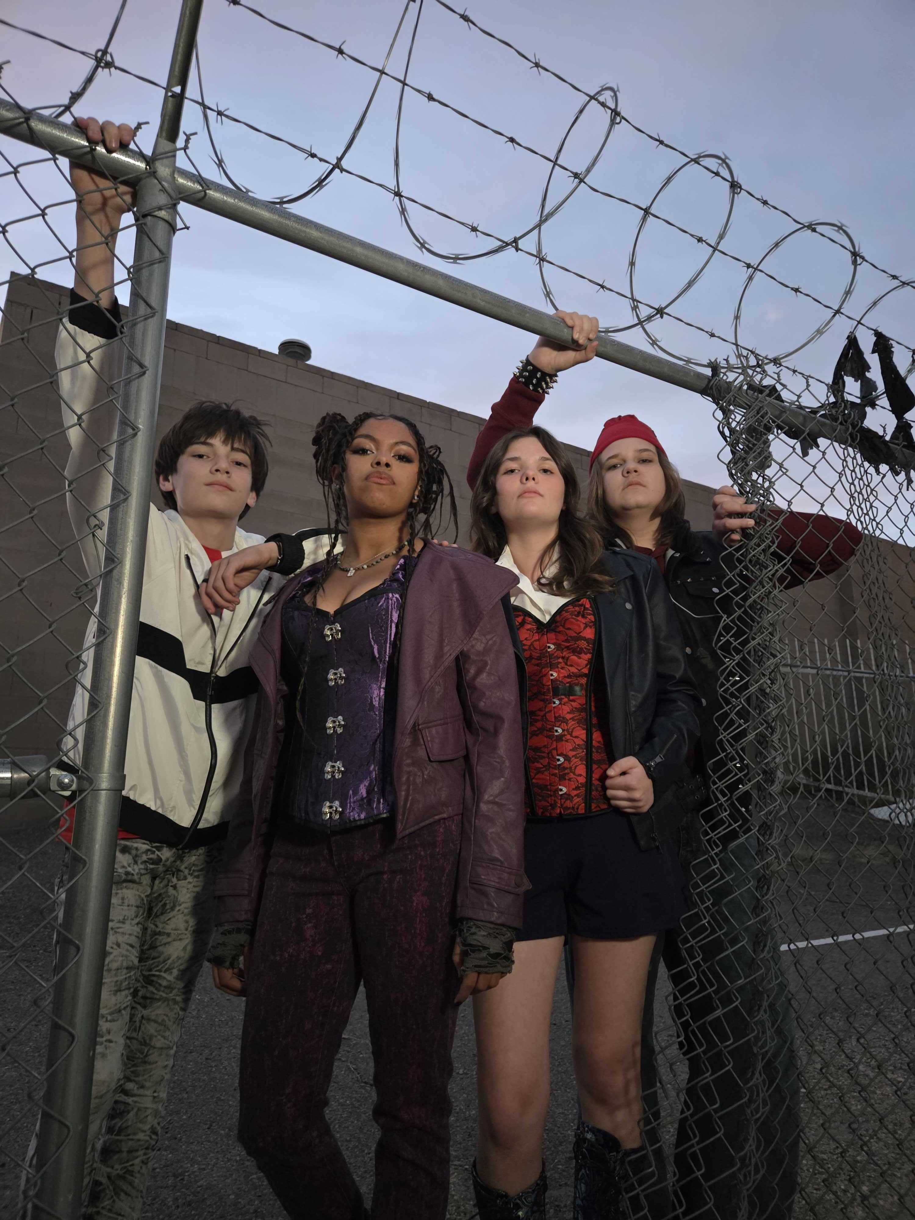 Michael Schut as Carlos, Marley Crump as Mal, Bea Busby as Evie, and Brady Gonzales as Jay