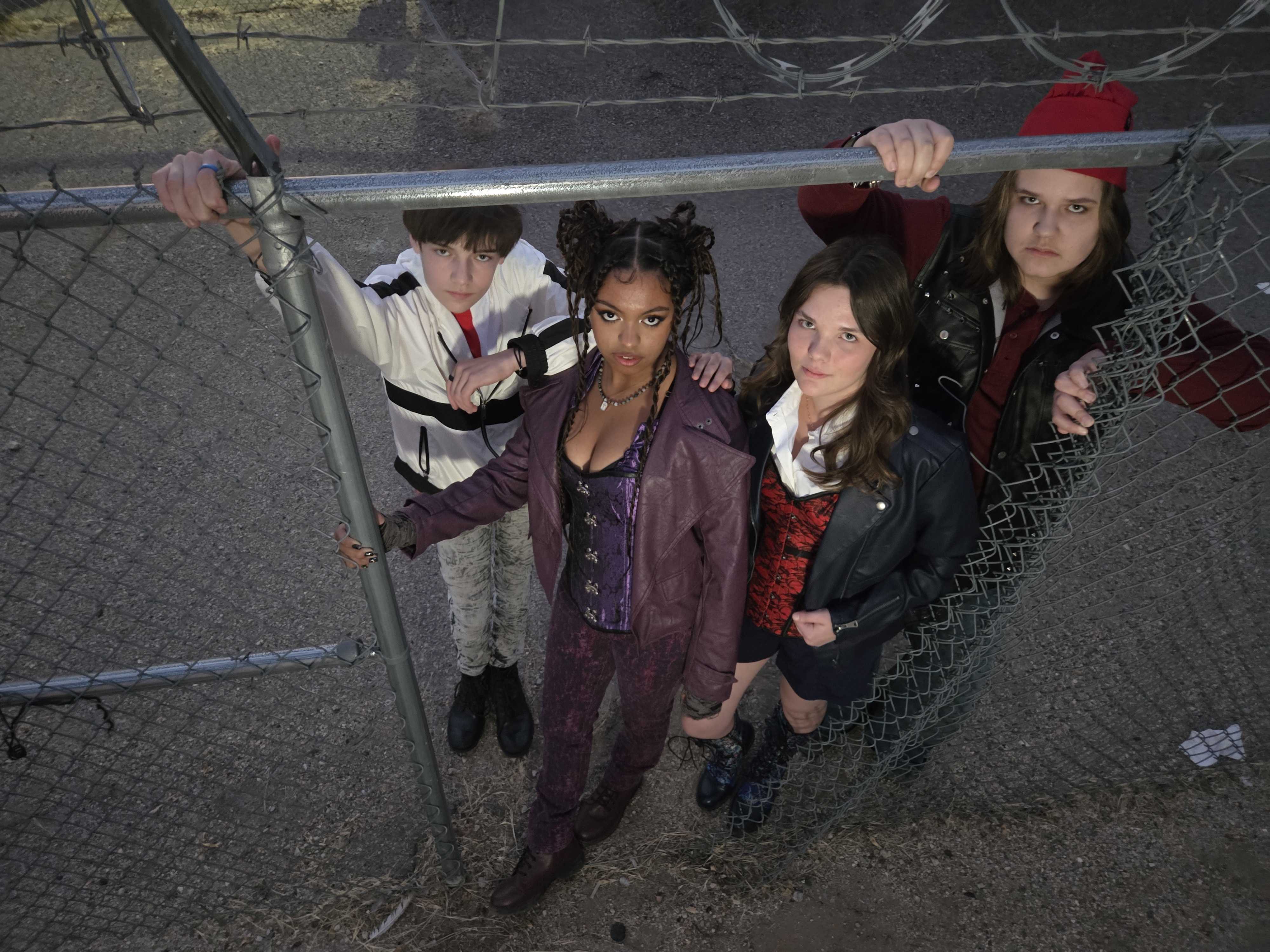 Michael Schut as Carlos, Marley Crump as Mal, Bea Busby as Evie, and Brady Gonzales as Jay