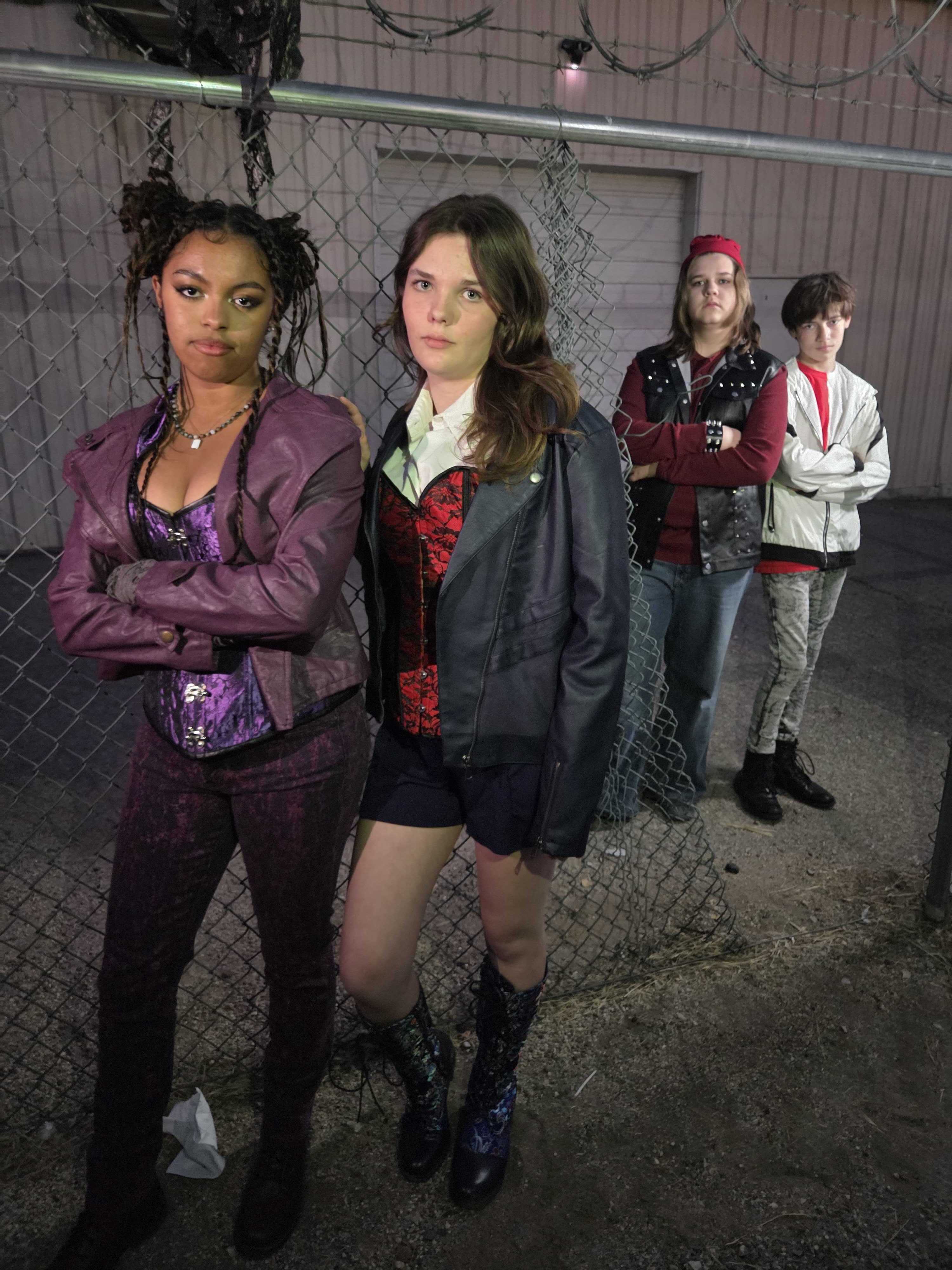 Marley Crump as Mal, Bea Busby as Evie, Brady Gonzales as Jay, and Michael Schut as Carlos