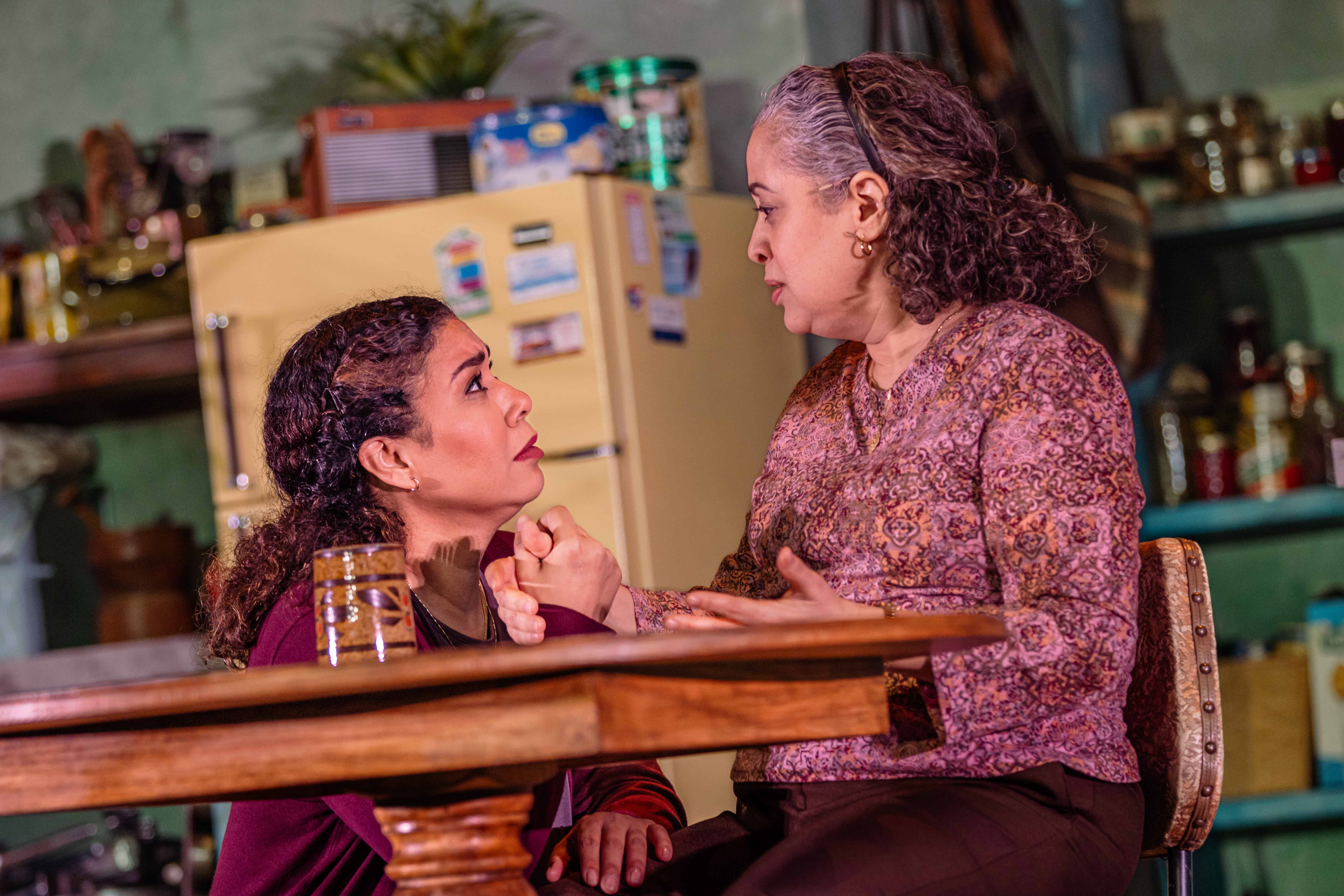 Jessica Pimentel and Susanna Guzm n in The Huntington?s production of Ricardo P rez Gonz lez?s Don?t Eat the Mangos, directed by David Mendiz bal; photo by Marc J. Franklin. Running March 26 ? April 2