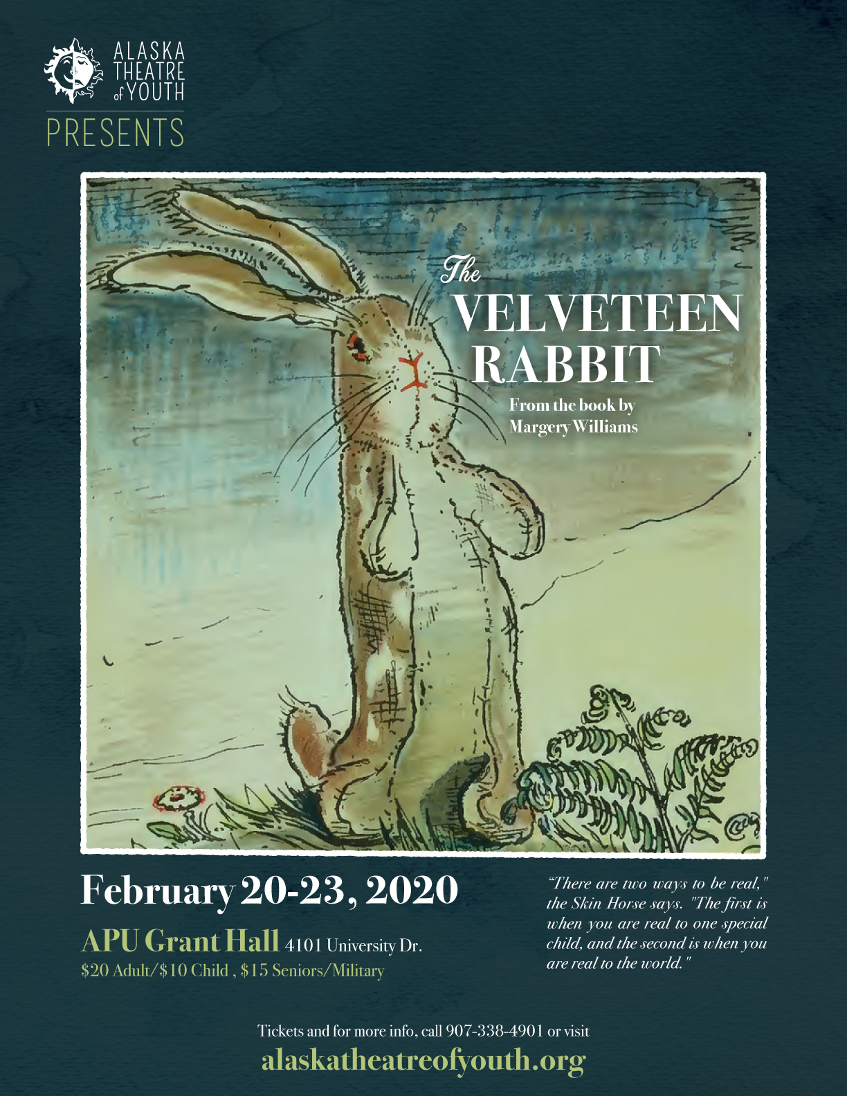Alaska Theatre of Youth presents The Velveteen Rabbit February 20th-23rd . APU Grant Hall