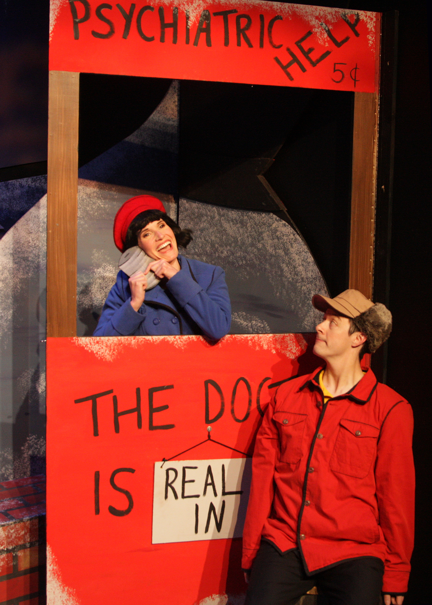 Laura M. Hathaway and Matt Takahashi in the encore presentation of “A Charlie Brown Christmas.” This live version of Charles Schulz’s classic television special adapted by Eric Schaeffer and directed by James Michael McHale will run thru December 19, 2021 on the Fyda-Mar Stage at the Bette Aitken theater arts Center.