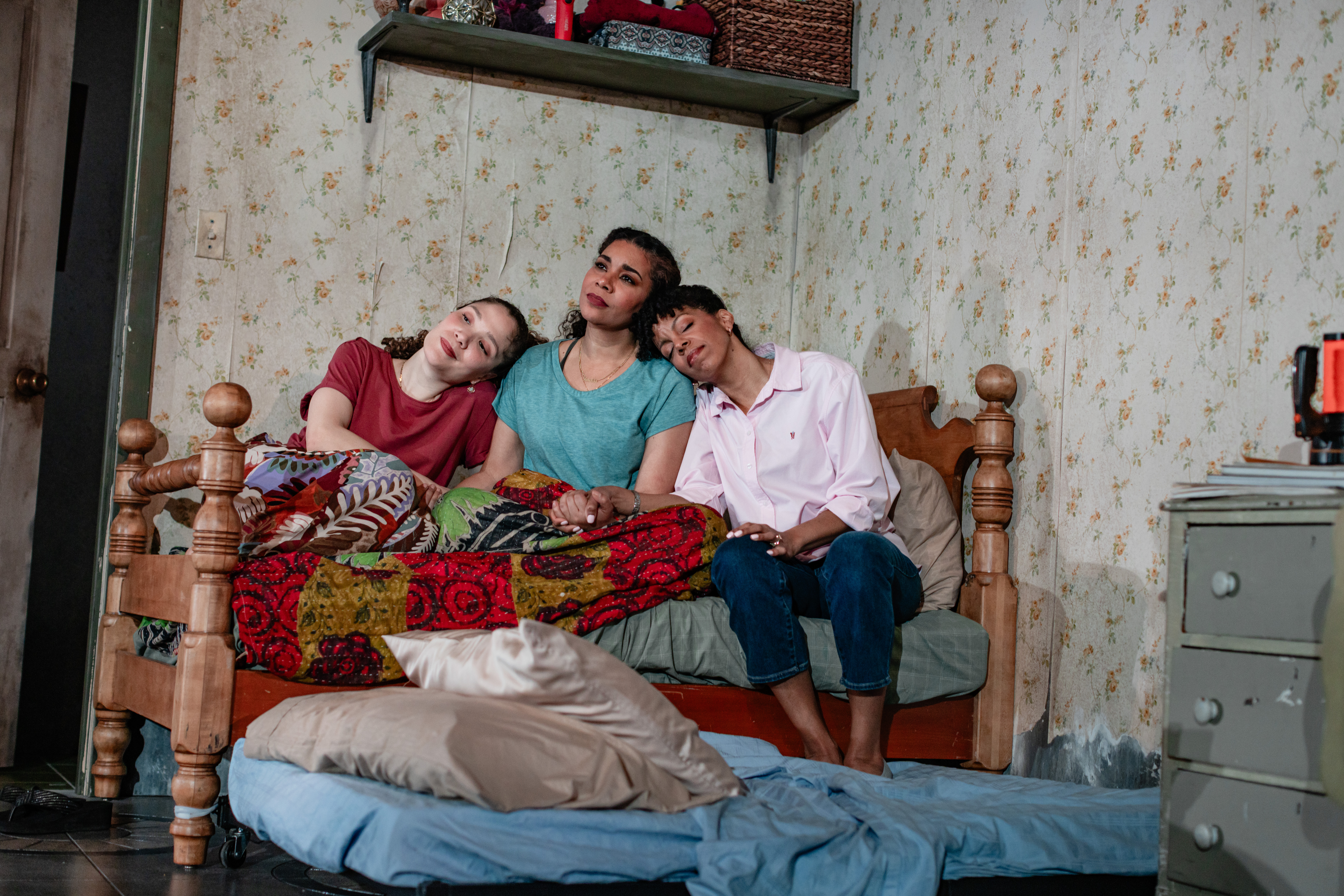 Evelyn Howe, Jessica Pimentel, and Yesenia Iglesias in The Huntington?s production of Ricardo P rez Gonz lez?s Don?t Eat the Mangos, directed by David Mendiz bal; photo by Marc J. Franklin. Running Ma