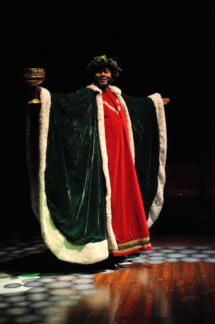 The Gift That Keeps On Giving: Darryl Maximilian Robinson as The Ghost of Christmas Present in the 2010 Glendale Centre Theatre of Glendale, California annual musical production of A Christmas Carol.