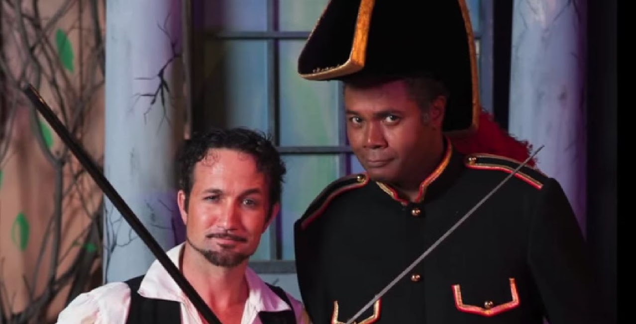 Orphans?: Director/ Choreographer Drew Fitzsimmons as The Pirate King and Darryl Maximilian Robinson as Major-General Stanley in the 2014 San Pedro Theatre Club show The Pirates of Penzance.