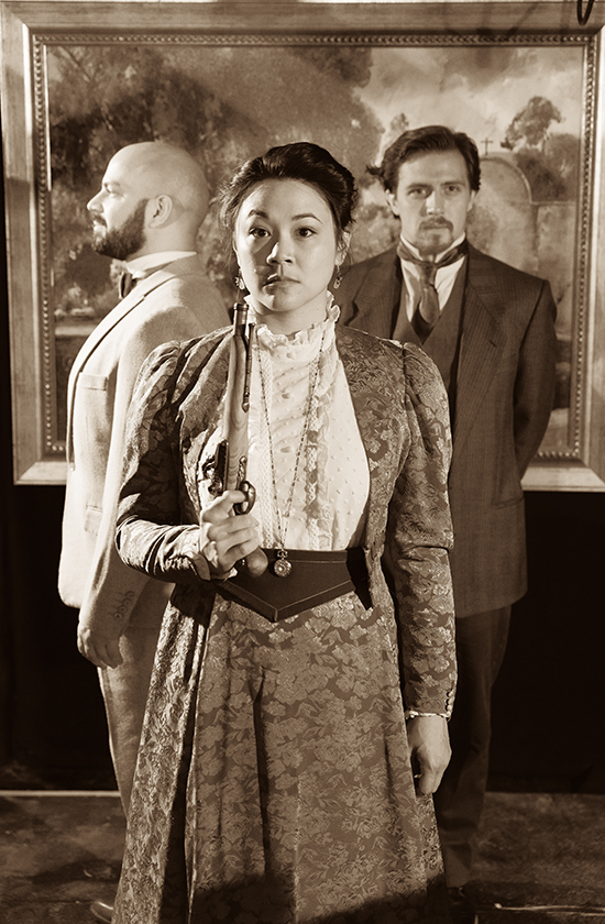 Jovane Caamańo as Tesman, Olivia de Guzman as Hedda Gabler and Felipe Carrasco as Lovborg
Photo: Zane Pena