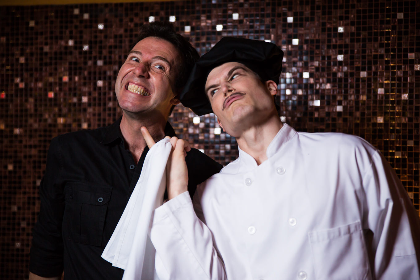 
Truffles: Jazz, Murder, and Dinner Theater opens its Fall Season at Swing 46 for weekly shows beginning October 14th, with special Halloween performance at Joe's Pub at the Public on October 31st.
Cast L to R: Cem Uyanik, Spencer Wolfe.
Photo Credit: Stephen Pyo. 