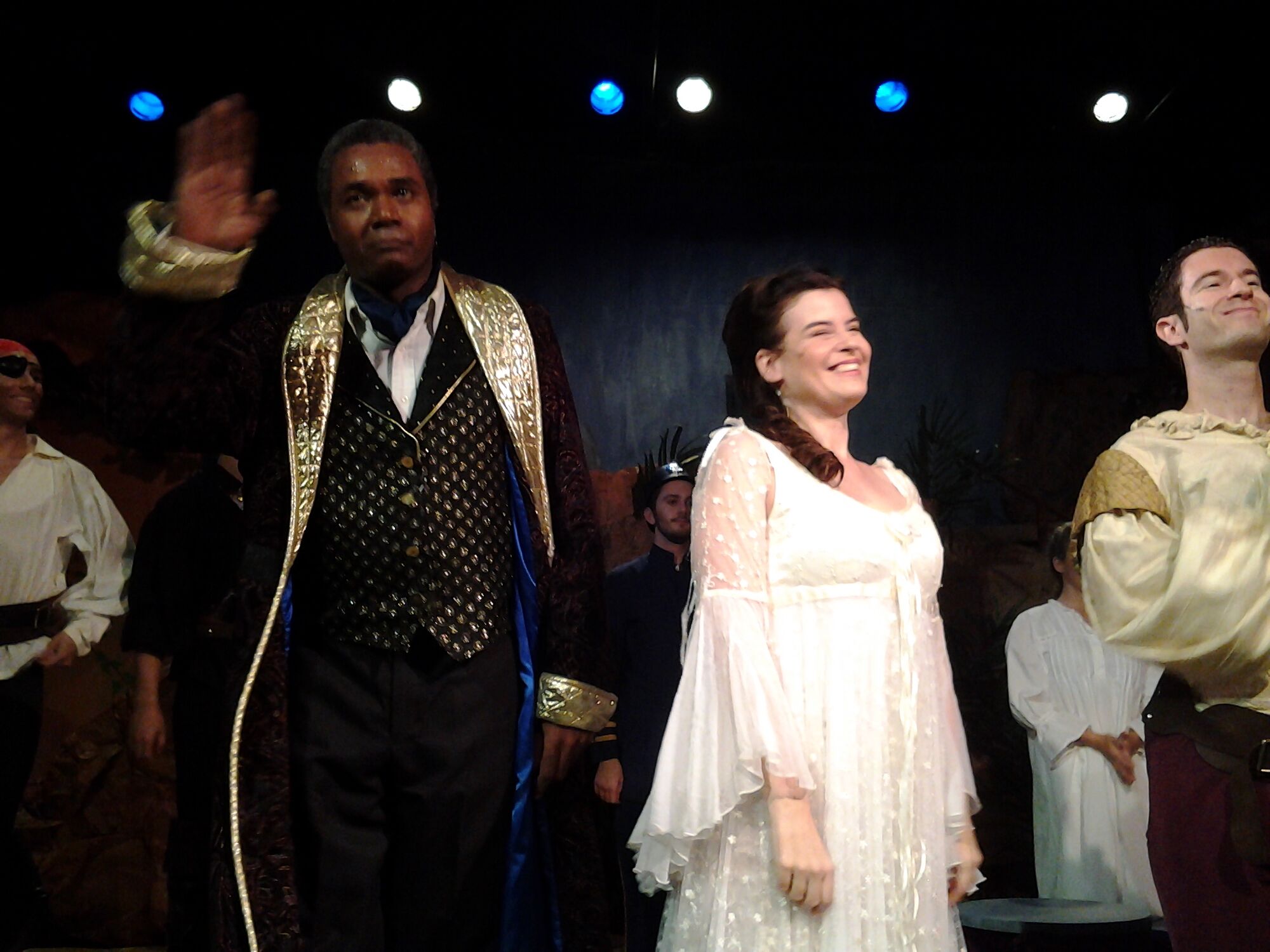Curtain Call: Darryl Maximilian Robinson Robinson as Major-General Stanley, Jennifer Sperry as Mabel Stanley and Chris Yeschenko as Fredric in the 2014 San Pedro Theatre Club The Pirates of Penzance.