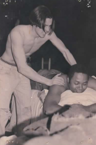 Sibling Rivalry: Jonathan Pereira as Morris and Darryl Maximilian Robinson as Zachariah in the 1999 Excaliber Shakespeare Company of Chicago revival of The Blood Knot by Athol Fugard at The Heartland.