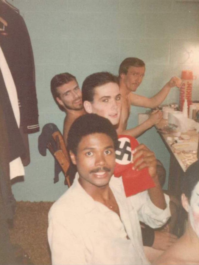 A New Portrayal of The Reich: Backstage with his talented fellow actors, Darryl Maximilian Robinson prepares for his role of Nazi Ernst Ludwig in the 1984 EHP revival of the musical Cabaret.