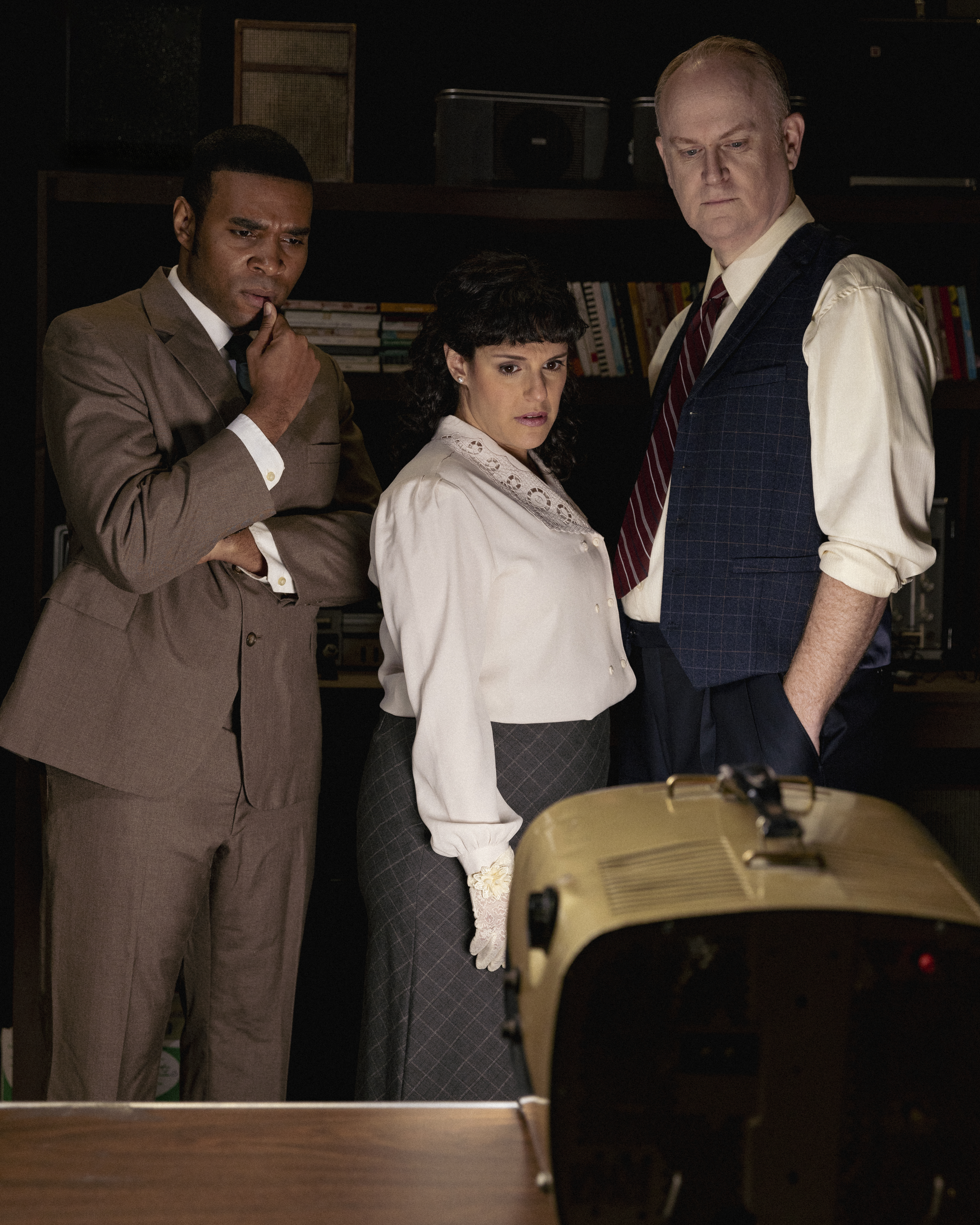 Clifford Lewis (Terrance Smith*), Louise Brown (Roneet Aliza Rahamim) & Tony Schwartz (Michael Champlin*) in the Regional Premiere ?Daisy? at Hillbarn Theatre on stage Jan.23 - February. 9, 2025. *App