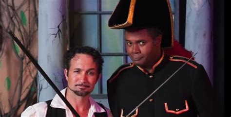 Two years after appearing as Drake in Adult Swim's 'Loiter Squad', Episode 1.7. ESC Founder Darryl Maximilian Robinson ( left ) as Major-General Stanley and Actor/Director/ Choreographer Drew Fitzsimmons ( right ) as The Pirate King starred in the 2014 San Pedro Theatre Club's 135th Anniversary Revival Production of Gilbert and Sullivan's 'The Pirates of Penzance'. Photo by John Millenkoop.
