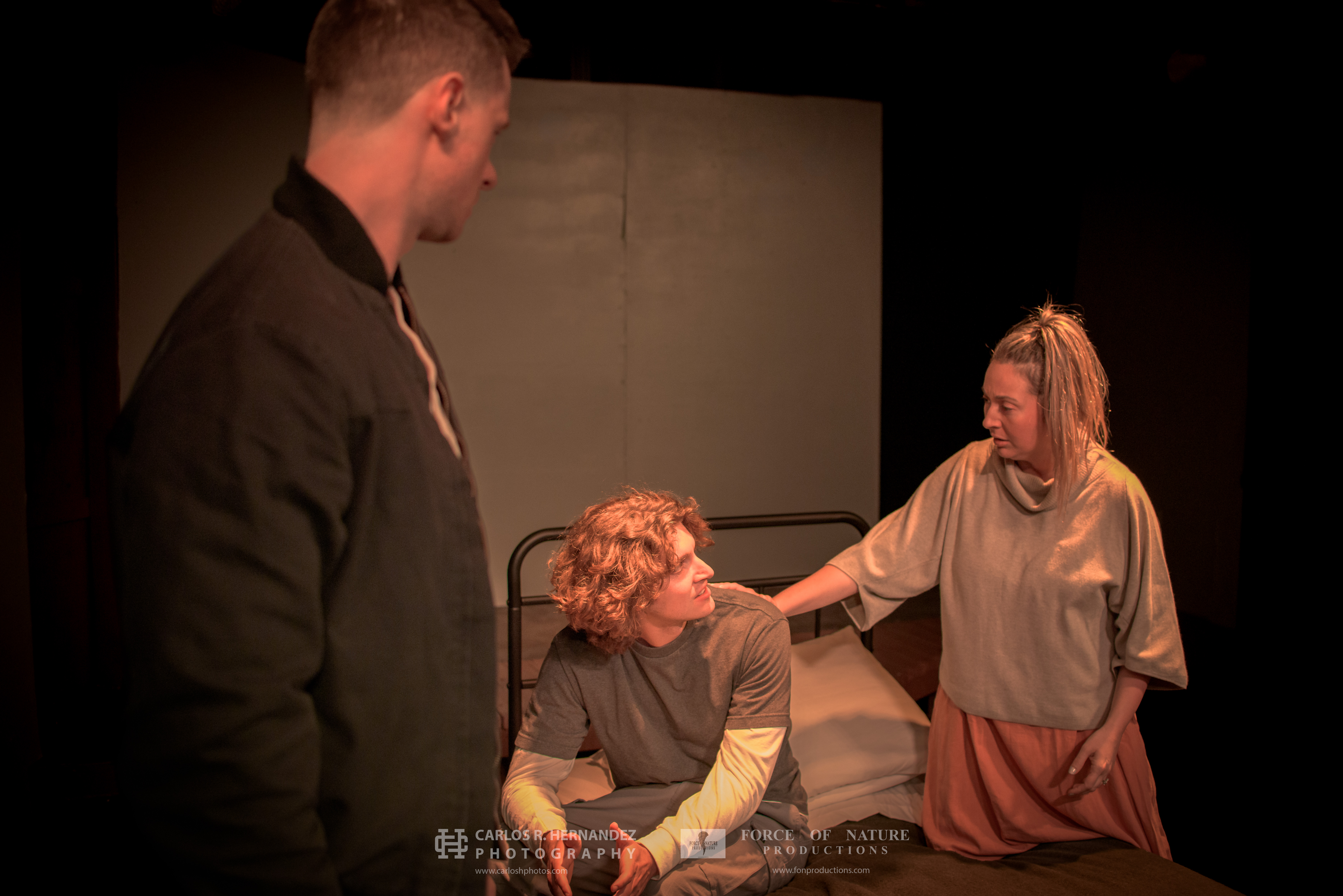 Mitch Hall, Benjamin Wheeler, and Lara Fisher in Force of Nature's production of 'Peace Be With You.'