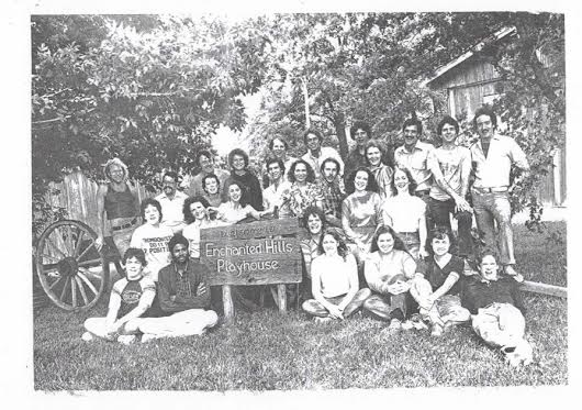 The 1981 EHP Acting Company: Seated front row ( to left of playhouse sign ) Darryl Maximilian Robinson shares a photo with members of the Enchanted Hills Playhouse of Syracuse cast and crew.