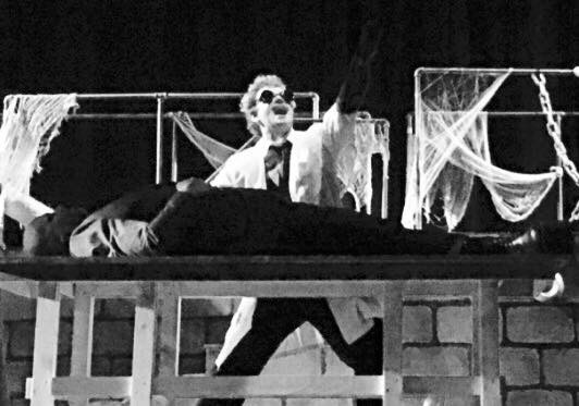 Dr. Frederick Frankenstein (Jeremy Goldman) and his creature (Chris Kabara).