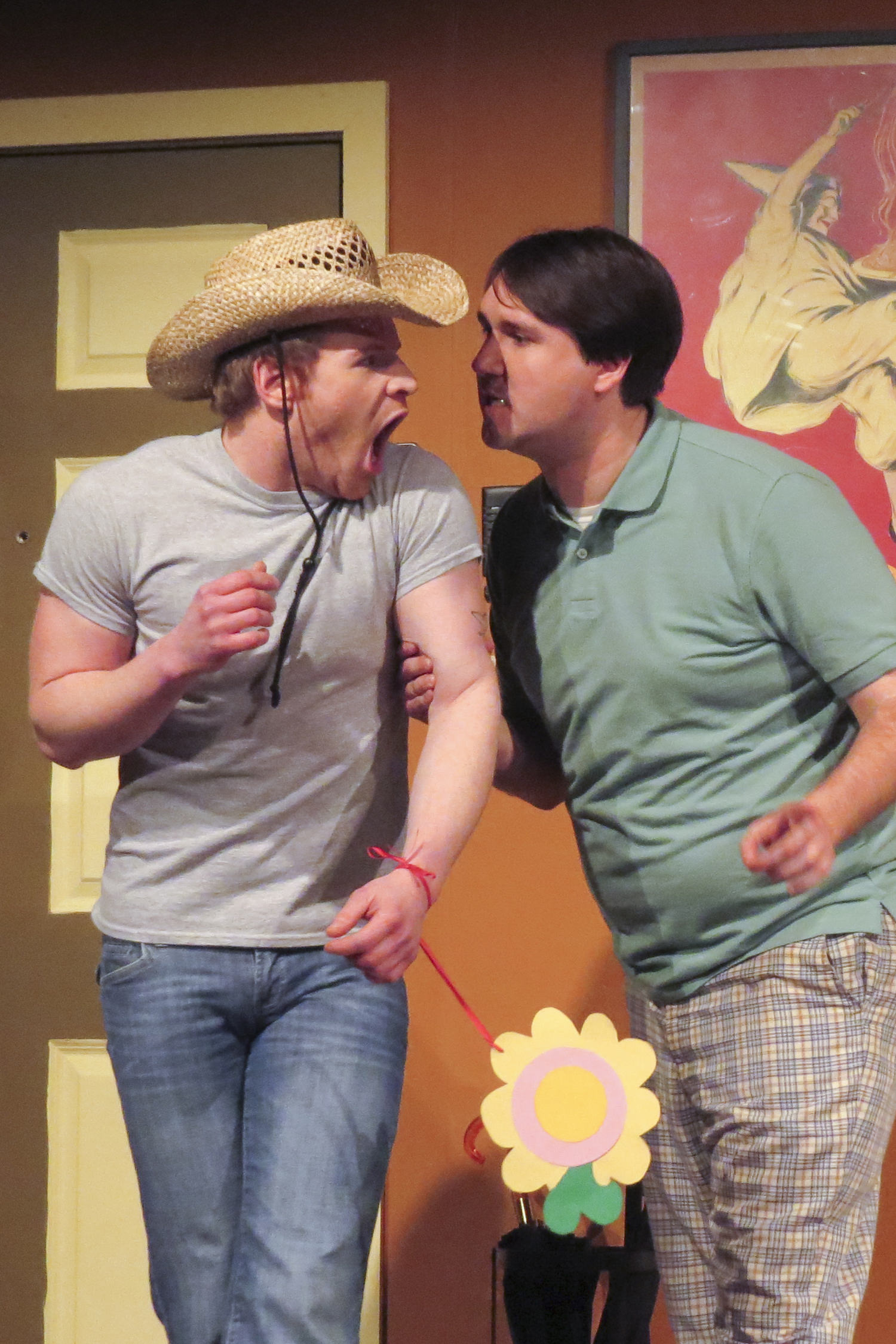 Cowboy (Tom Bryda) is reprimanded by Emory (Matthew Pechous) for arriving early to the party.
Photo by Arienne Davey