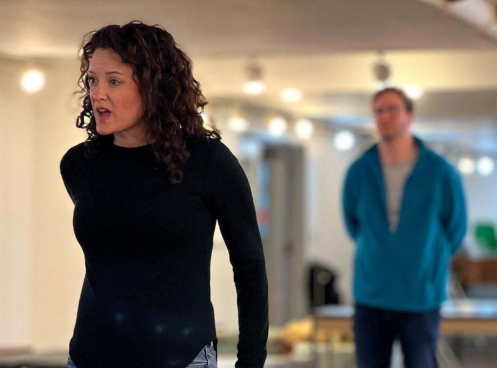 Kristie Ohlinger (Lil' Bit) and Nick Smith (Uncle Peck) in rehearsal.
Photo Credit: Zach Haines