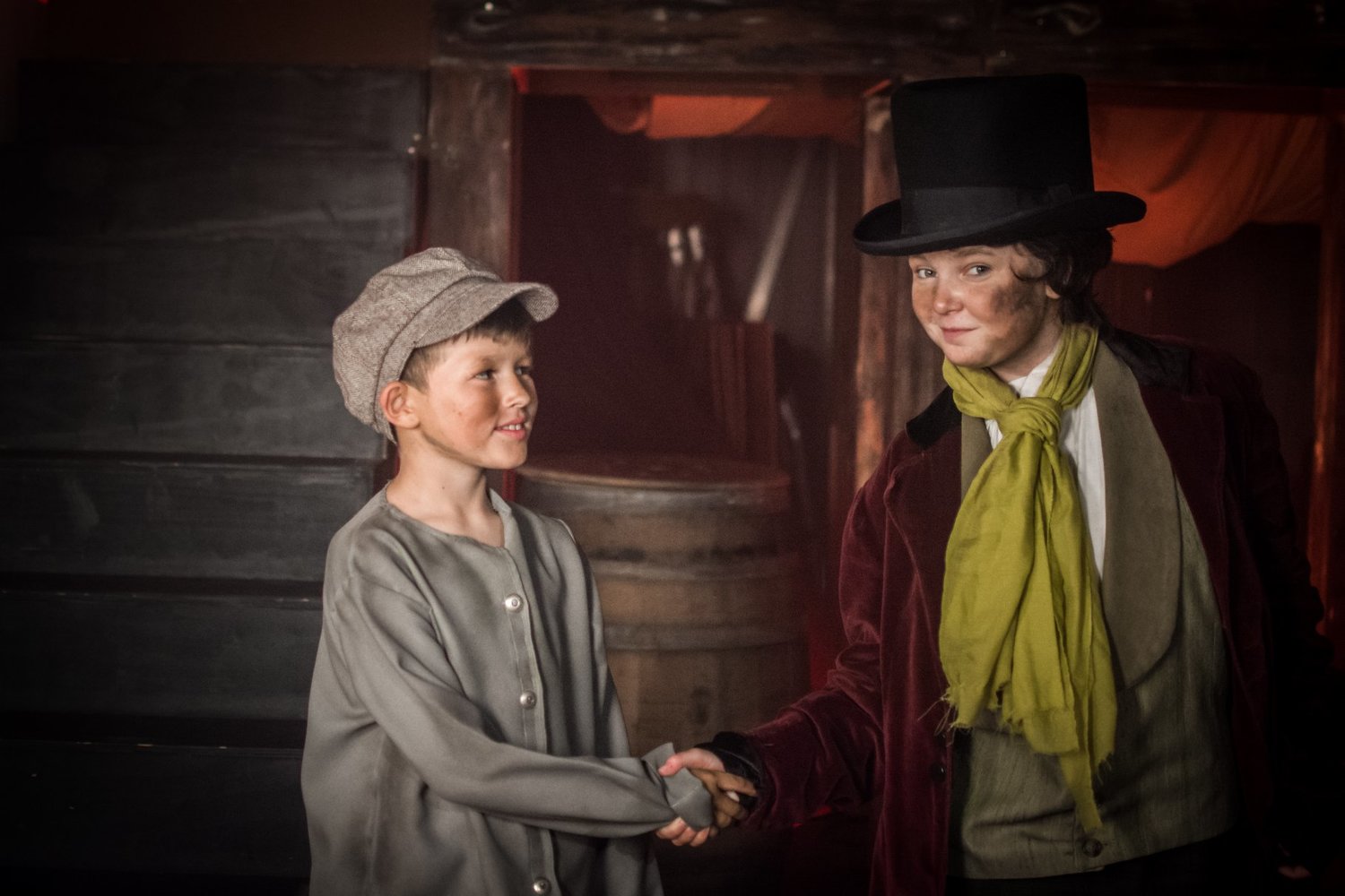 Zachary Thompson (Oliver) and Elise Burt (Dodger) in OBCTheater's Oliver!