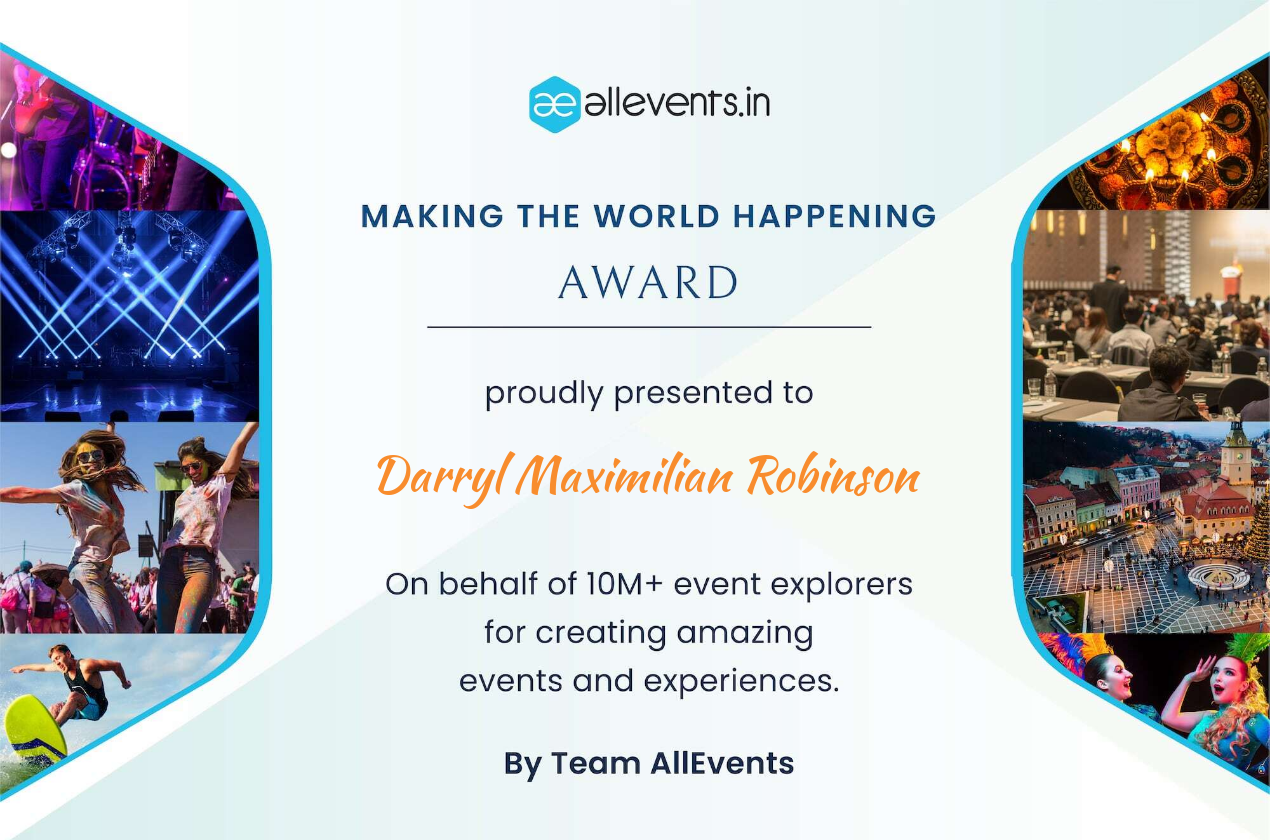 Excaliber Shakespeare Company Los Angeles Archival Project Founder Darryl Maximilian Robinson is Winner of a 2022 'Making The World Happening' Award for his numerous online theatre-related offerings at Allevents.in . 