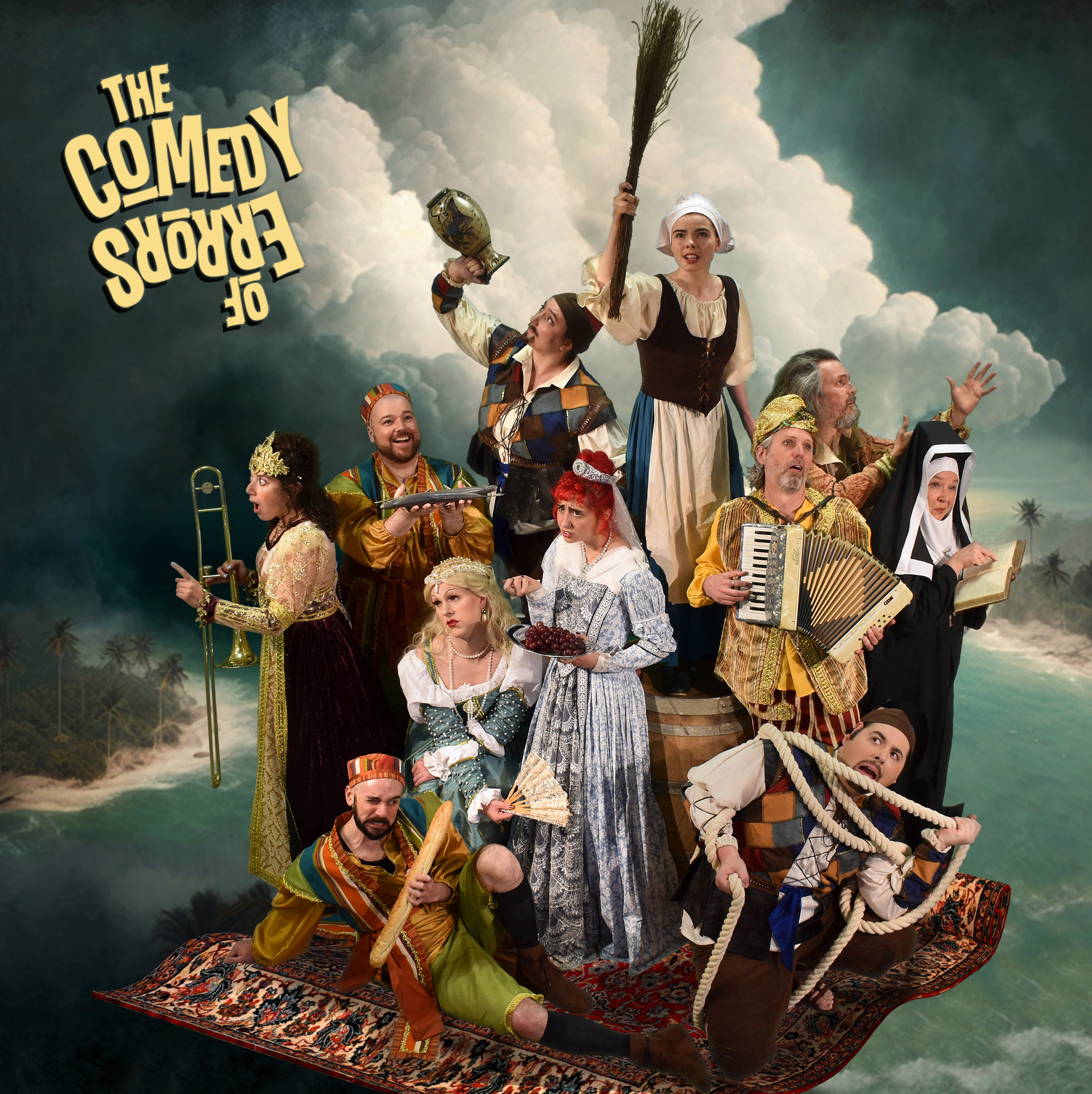 Cast of Comedy of Errors wending their way to Isham Farm.
