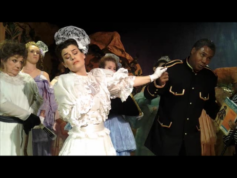 The General Introduces His Favorite Daughter: Jennifer Sperry as Mabel Stanley and Darryl Maximilian Robinson as Major-General Stanley both starred in the 2014 San Pedro Theatre Club 135th Anniversary Revival production of Gilbert and Sullivan's 'The Pirates of Penzance'. Photo by Ruth Featherstone.