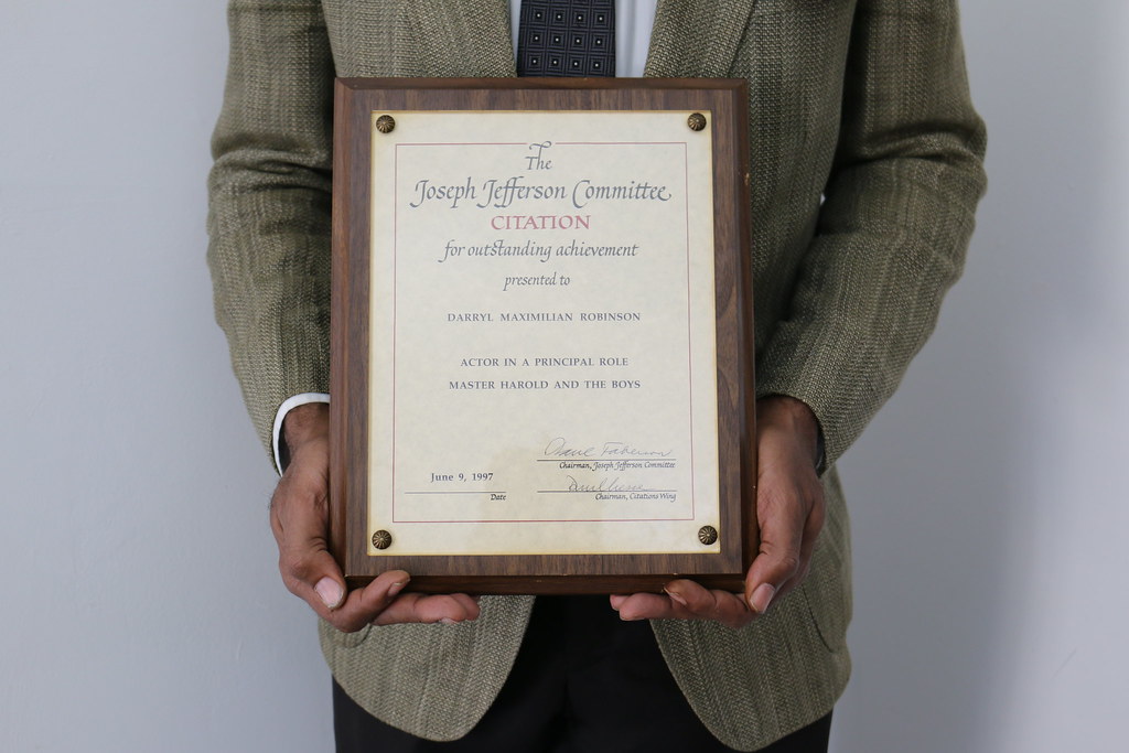 Full Frontal Jeff: 2017 Photo of 1997 Joseph Jefferson Citation Award for Outstanding Actor In A Play Presented To Darryl Maximilian Robinson for Master Harold And The Boys by Jessie L. Watt.