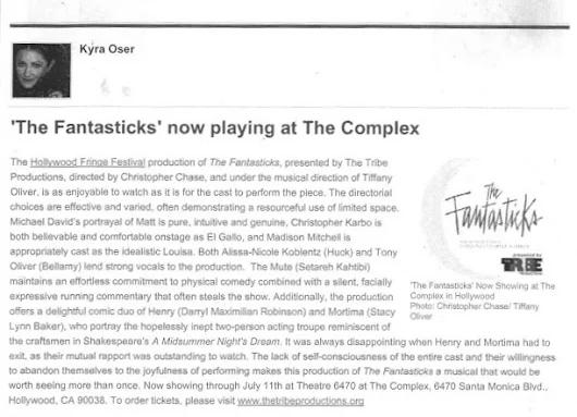 LA Fantasticks Review 2: July 2, 2010 Los Angeles Budget Theatre Examiner notice of Darryl Maximilian Robinson as Henry Albertson in The Fantasticks at The Complex Theatre of Los Angeles.