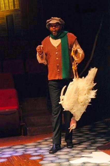 A Fine Goose: Darryl Maximilian Robinson as The Poultry Man in the 2010 Glendale Centre Theatre of Glendale, California annual musical production of A Christmas Carol by Charles Dickens.