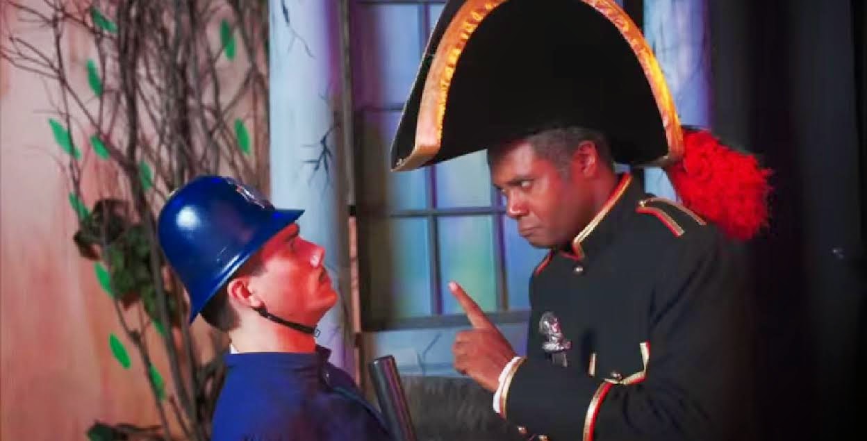 Pirate Control: Fabio Di Nino as The Sergeant of Police and Darryl Maximilian Robinson as Major-General Stanley in the 2014 San Pedro Theatre Club of San Pedro, California The Pirates of Penzance.