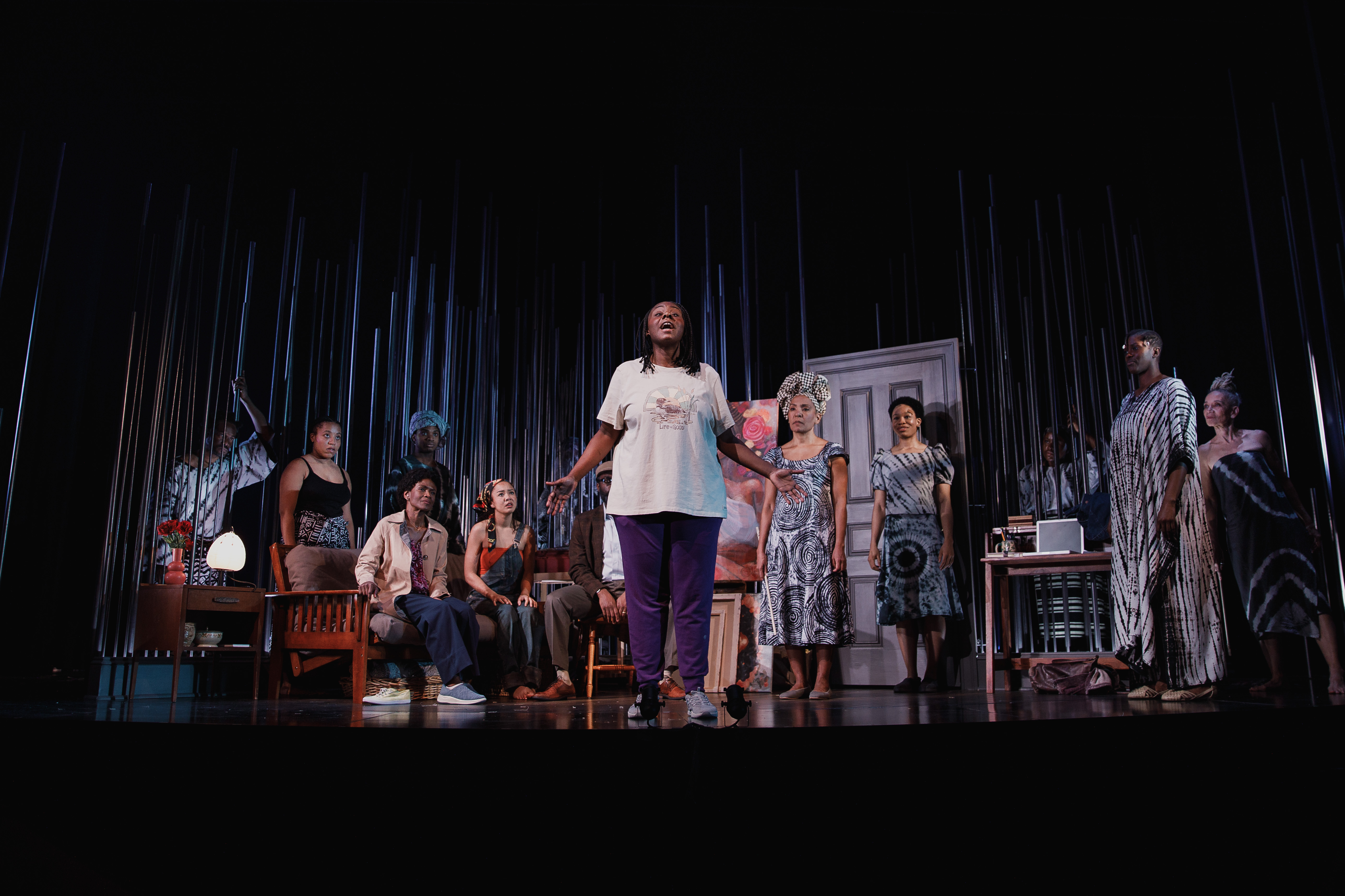 The cast of The Huntington?s production of Mfoniso Udofia?s The Grove, directed by Awoye Timpo; photo by Marc J. Franklin. Running February 7 ? March 9, 2025 at the Calderwood Pavilion at the BCA (527