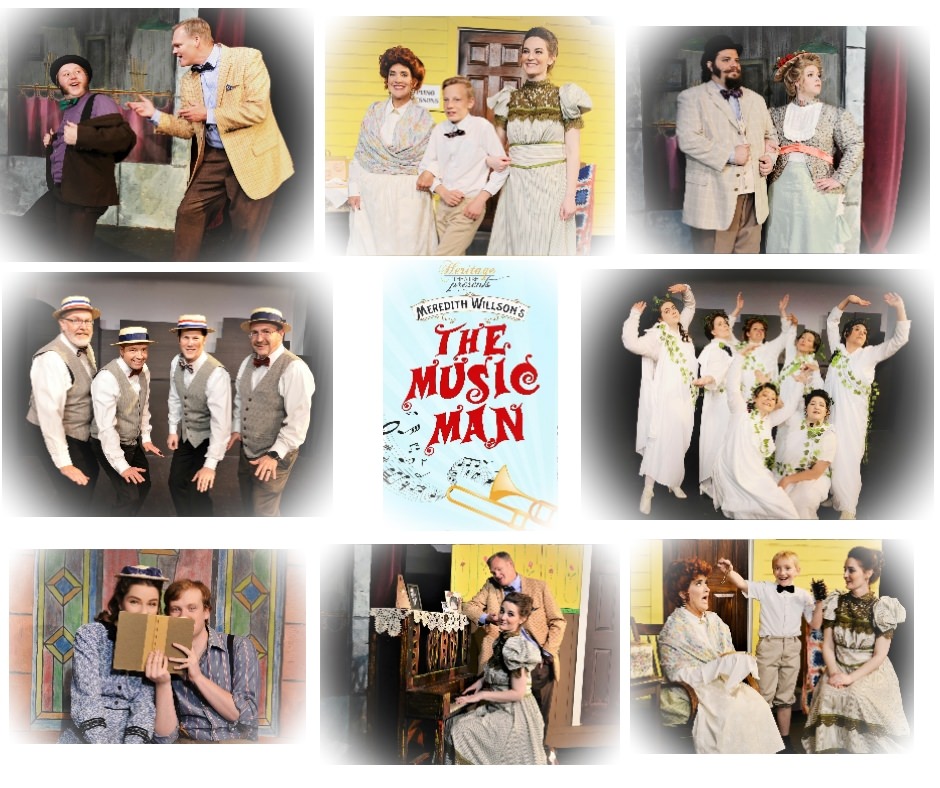 A photo collage of members of the cast of The Music Man