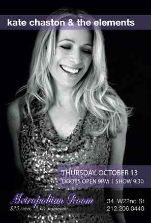 Kate Chaston at the Metropolitan Room, Oct 13, 9pm! 1