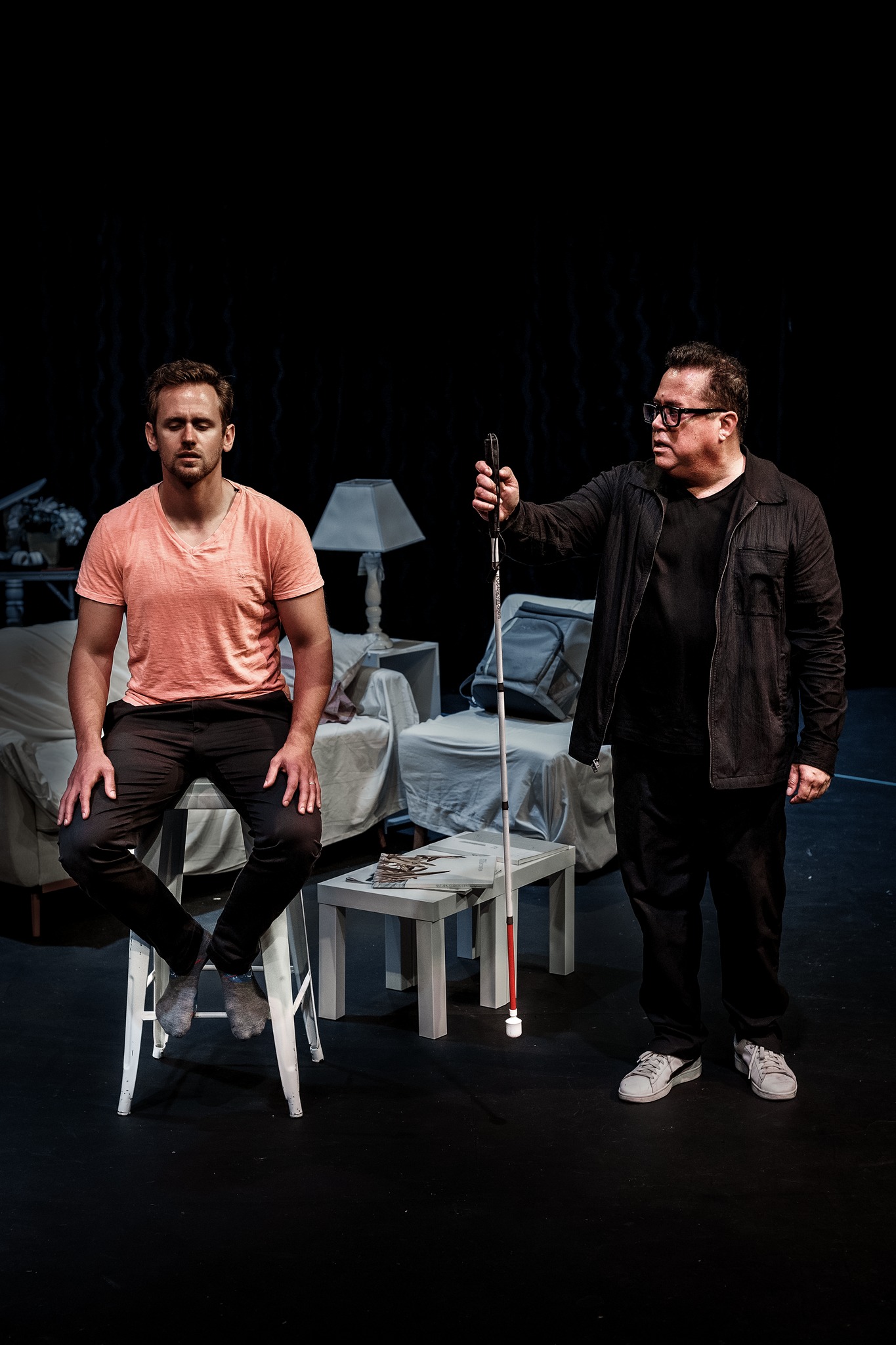 Rehearsal photos from Vantage Theatre''s BEST LAID PLANS by Robert Salerno. In photo: Blake Stadnik (Lucas) and Richard Trujillo (Beethoven). Photo by Steve Murdock