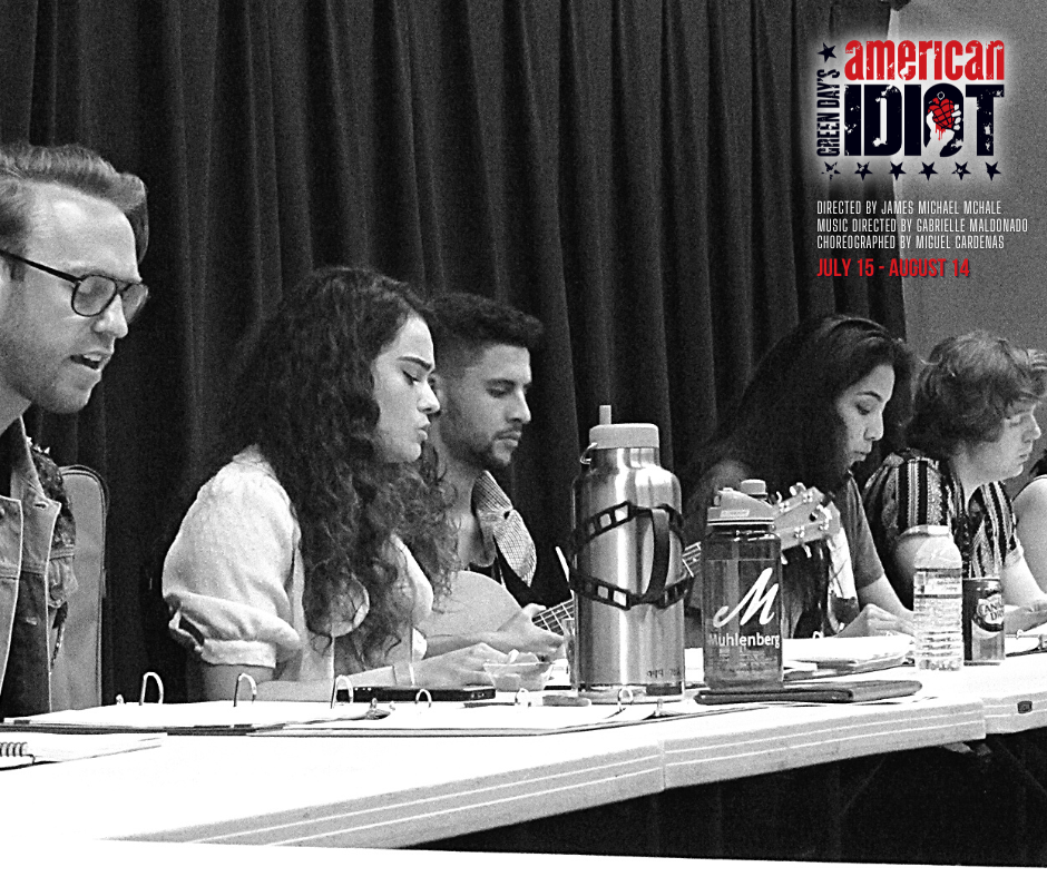 Eric Dobson, Dagmar Marshall-Michelson, Jared Machado, Erika Mireya Cruz, and Christopher Diem during the first read-through of 