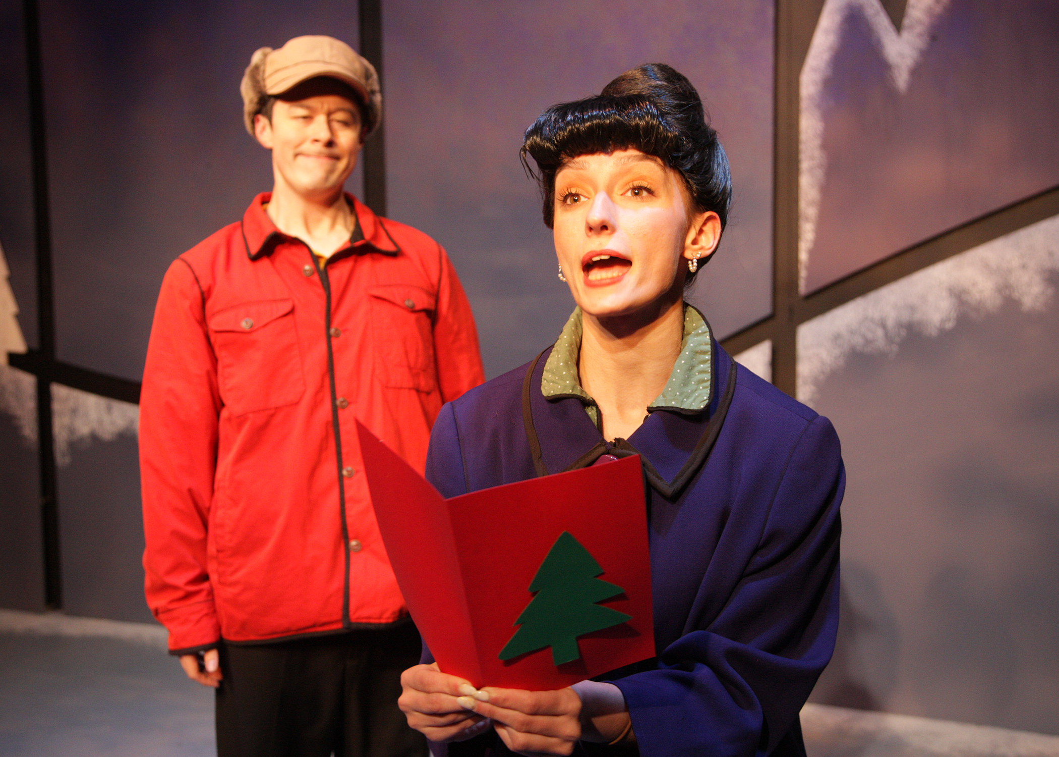 Matt Takahashi and Alyssa Corella in the encore presentation of “A Charlie Brown Christmas.” This live version of Charles Schulz’s classic television special adapted by Eric Schaeffer and directed by James Michael McHale will run thru December 19, 2021 on the Fyda-Mar Stage at the Bette Aitken theater arts Center.