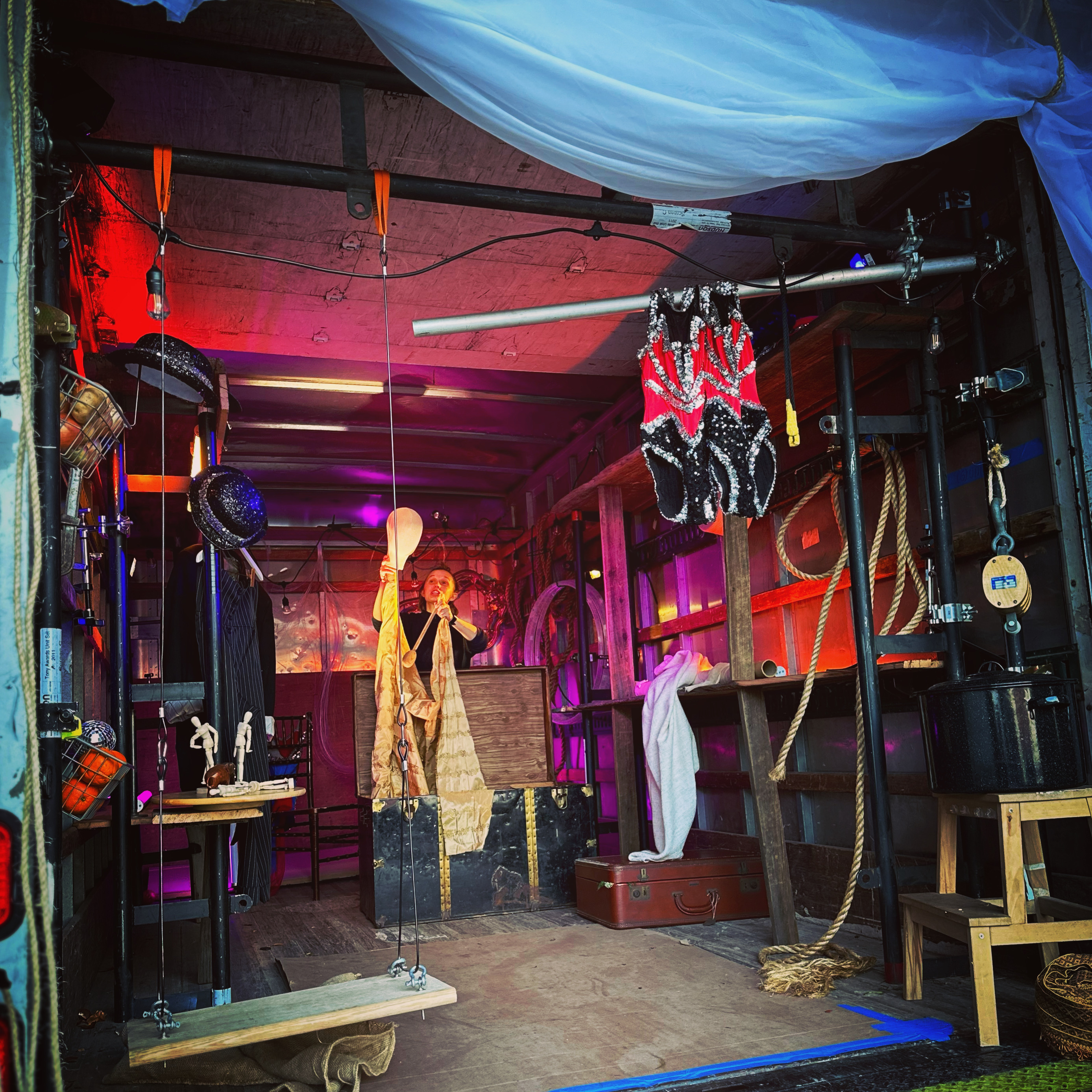 Ana Evans rehearses box/truck ahead of the Oct 20 opening at the Old Stone House in Brooklyn.