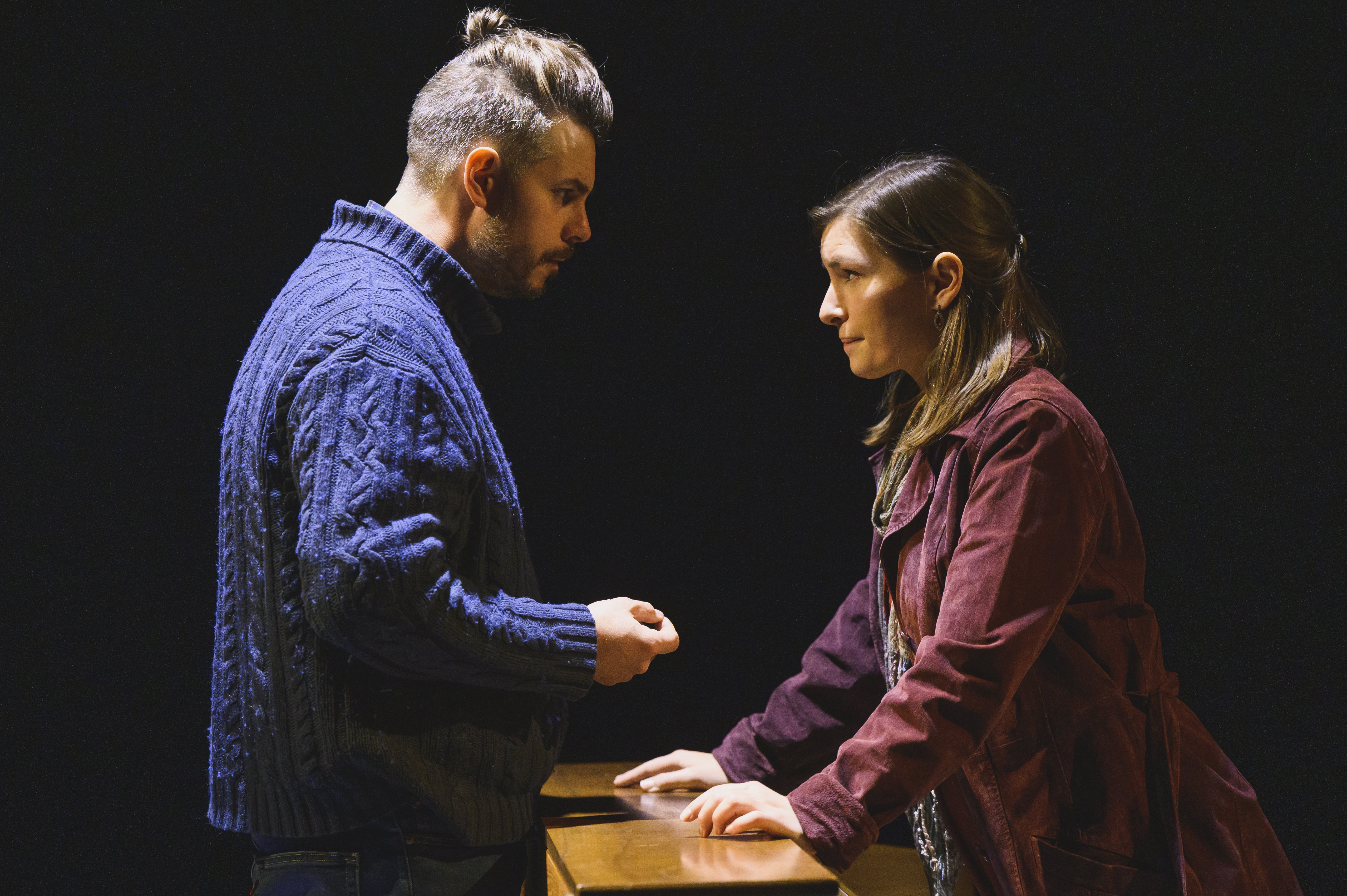 Once at City Theater Company, December 10-18, 2021. Righteous Jolly as Guy and Julia Natoli as Girl. Photo by Joe del Tufo.