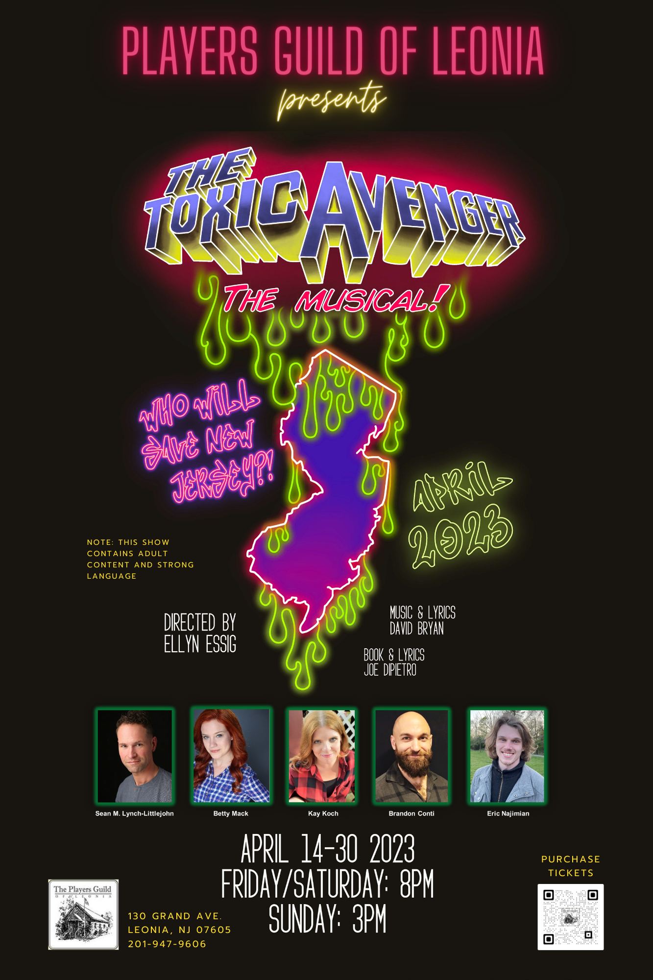 he Toxic Avenger is a 2008 rock musical based on Lloyd Kaufman's cult film of the same name, winner of the Outer Critics Circle Award for Best Off-Broadway Musical and written by Tony Award winners Joe DiPietro and David Bryan (Bon Jovi). The Toxic Avenger is an intoxicating comedy, horror and action-packed love story that has it all: an unlikely hero, his beautiful girlfriend, a corrupt New Jersey mayor and two guys who play... well, everyone else. Set in the most traditional of all musical settings - a toxic waste dump off the New Jersey Turnpike - the citizens of Tromaville cry for help as Melvin Ferd the 3rd, an aspiring earth scientist, vows to clean up the state while fighting corruption, toxic waste dumps, and falling in love with Sarah, a beautiful blind librarian. With its wonderful hair-metal sound, score and superb cast,
The Toxic Avenger will kick a little ass with exuberant fun.