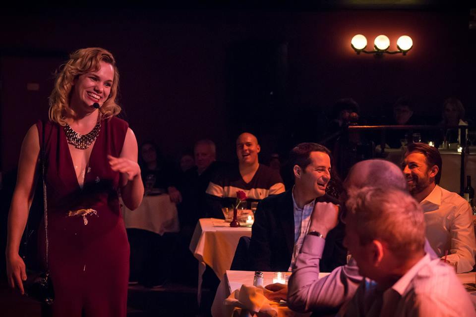 Victoria Bost (Beatrice) in TRUFFLES: Mystery at Swing 46, Restaurant Row, NYC.