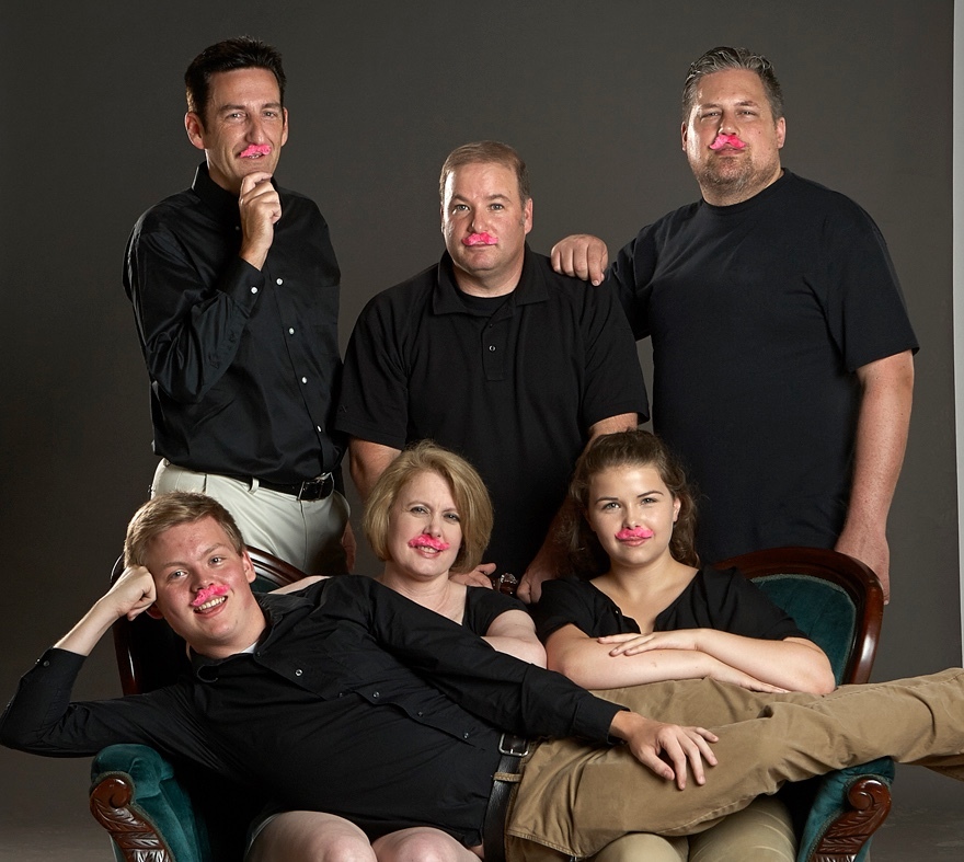 The Stache-tastic directors and lead actors; photograph by Rick Haithcox for Gaston Alive! Magazine.