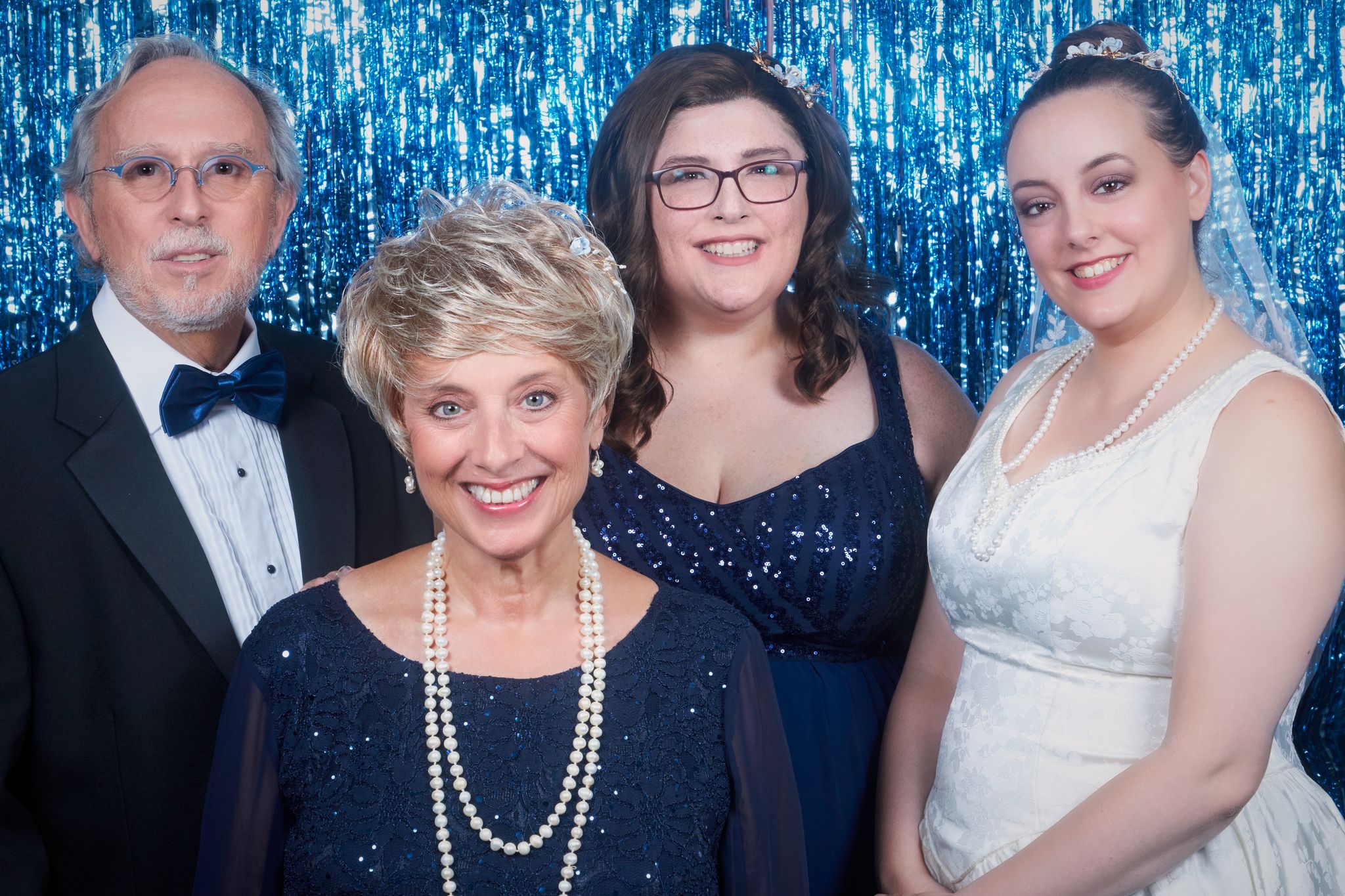 The Steinberg Family: Father of the Bride, Murray (Robert Russell); Mother of the Bride, Judy (Melissa Broder); Sister of the Bride and Co-Maid of Honor, Jenny (Evan Charpentier); and the Bride, Rebecca (Danielle Pennisi).
Photo credit: Chris Hietikko Photography – www.chrishietikkophotography.com
