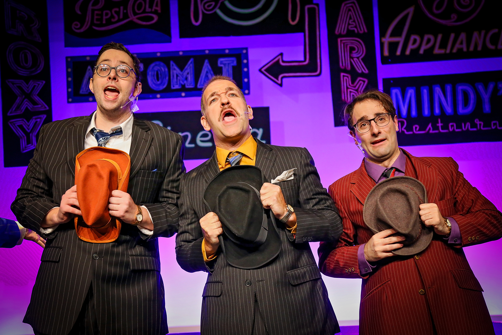 (Left to right) Nicely-Nicely Johnson (Michael Kirkland), Nathan Detroit (Joseph DeMaio) and Benny Southstreet (Joseph Bryant) Photo Credit: Fawn Nocera Photography