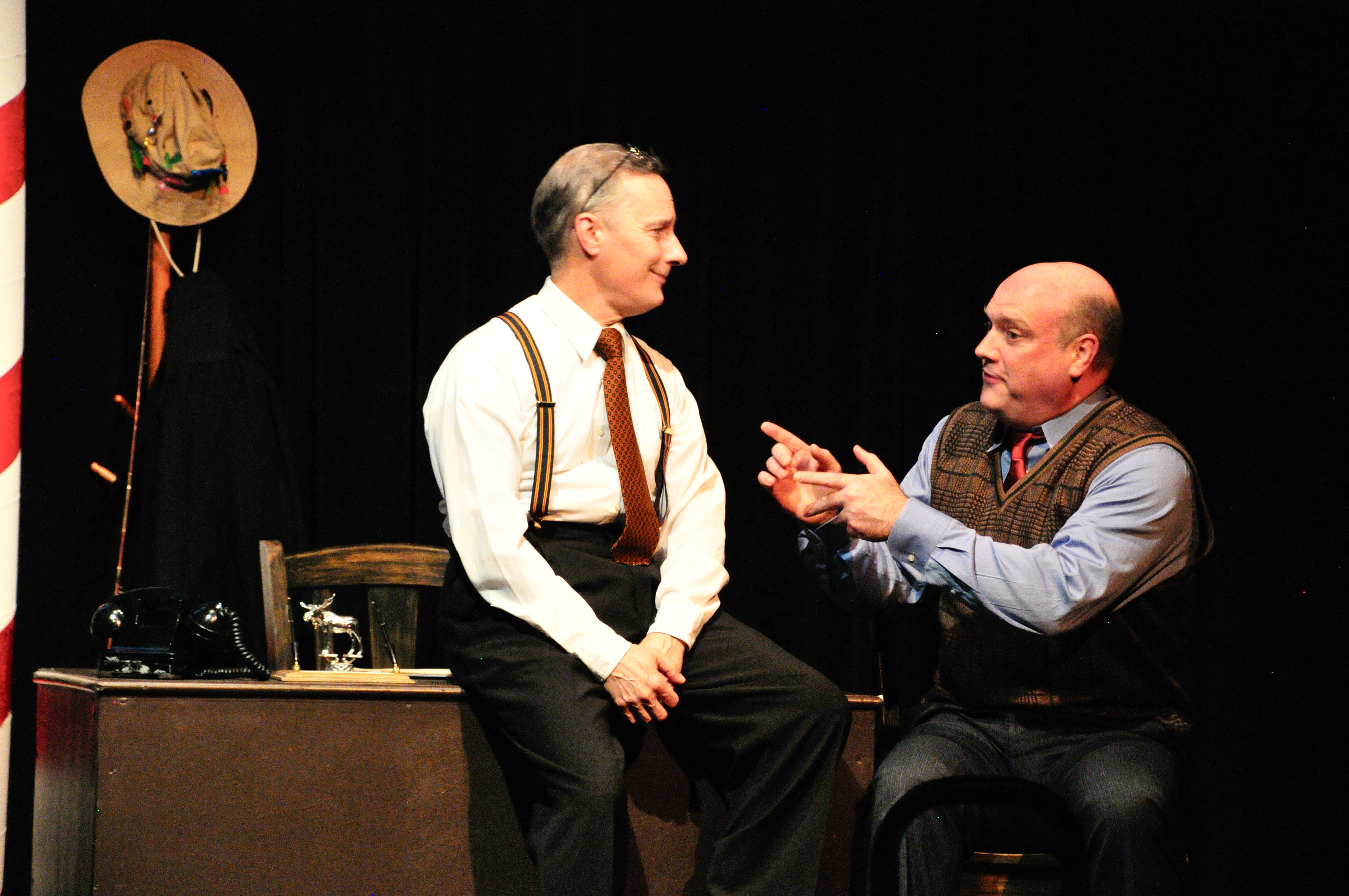 Miracle on 34th Street, the Play at Lakewood Theatre Company Nov. 7 - Dec. 14, 2025. Web: www.lakewood-center.org Pictured (left to right): Mark Schwahn and Tom Mounsey.